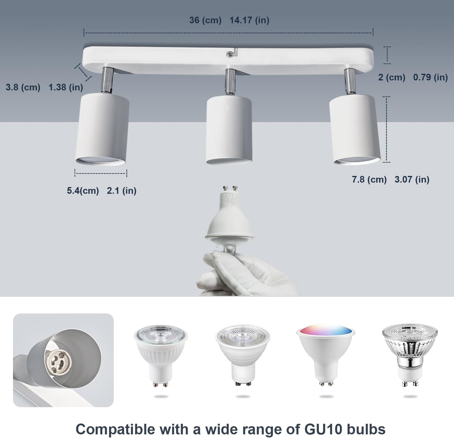 CLICKFUSION LED Deckenstrahler 3 Flammig Lampenhalter Winkelverstellbar, Kaltweiß 6000K 5W 450LM, Weißer Drehbarer GU10 Deckenlampe Spot, für Küche, Wohnzimmer, Schlafzimmer [Energieklasse F]