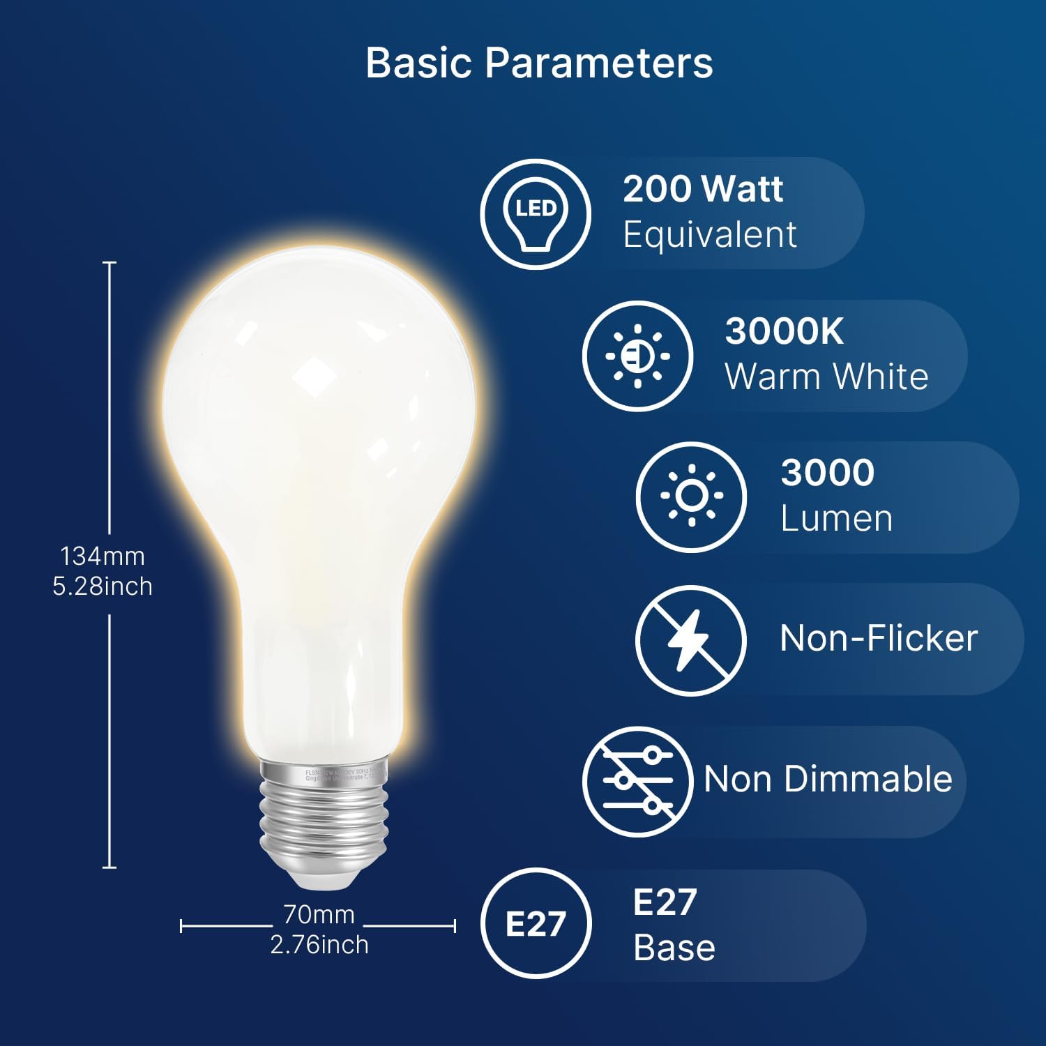 CLICKFUSION E27 LED Warmweiss Ersetzt 200W, 18W A70 LED Birne E27 Extra Hell 3000 Lumen, 3000K Warmweiß LED Leuchtmittel E27, Nicht dimmbar, 2 Stück
