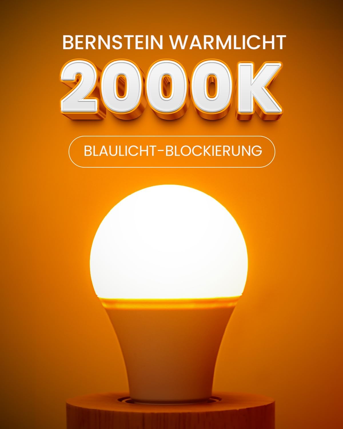 CLICKFUSION E27 LED Glühbirne 2000K, Bernstein Warmlicht Blaulicht-Blockierung Nachtlicht 9W (Ersetzt 60W E27 Leuchtmittel Weiches Warmweißes für Schlafzimmer, Gesunder Schlaf, Babyzimmerlicht, 2 Stück