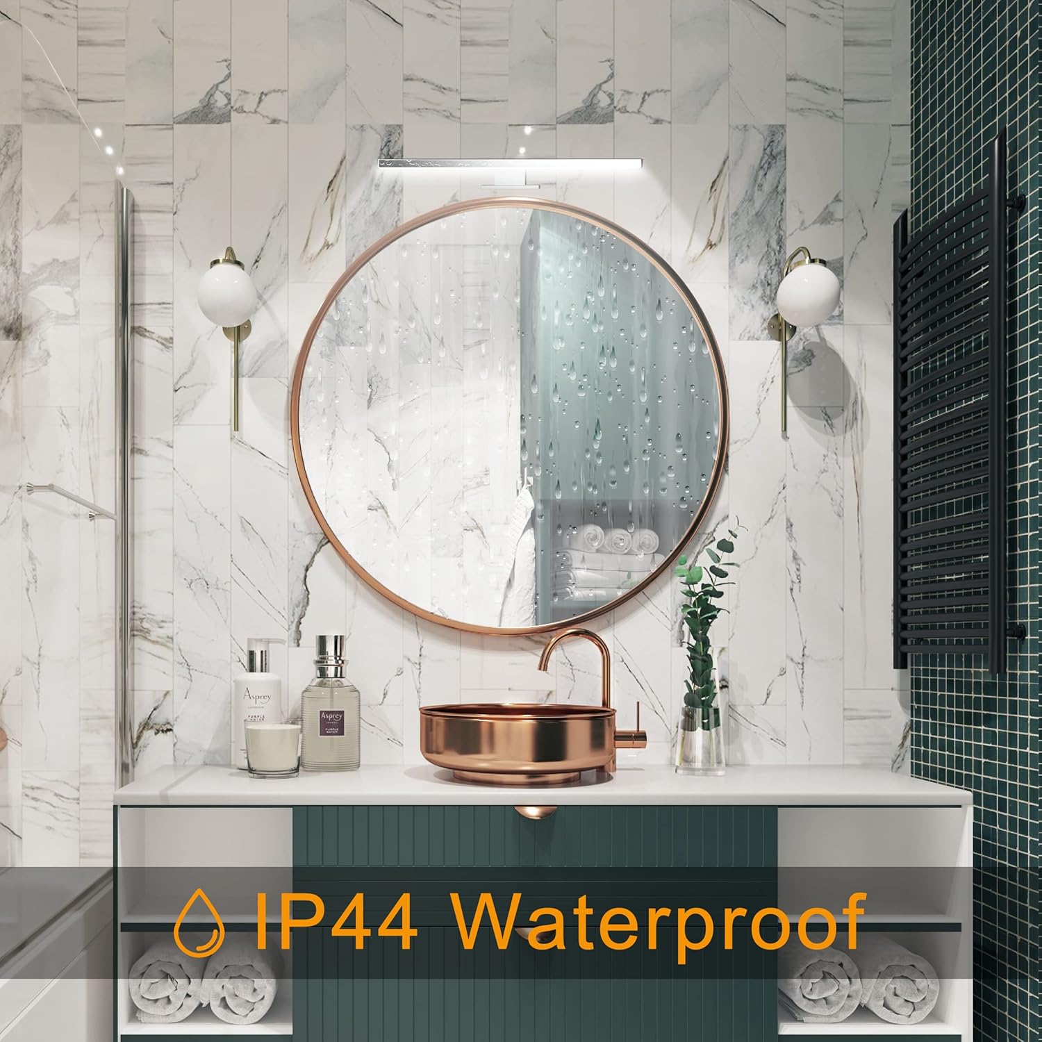 CLICKFUSION 30 cm LED Mirror Light, 5 W, 500 Lumens, Bathroom Mirror Lamp, Cool White 6000 K, Bathroom Light, Stainless Steel, IP44 Waterproof for Mirrors, No-Flicker Cabinet Light, 230 V, for the Bathroom [Energy Class D]