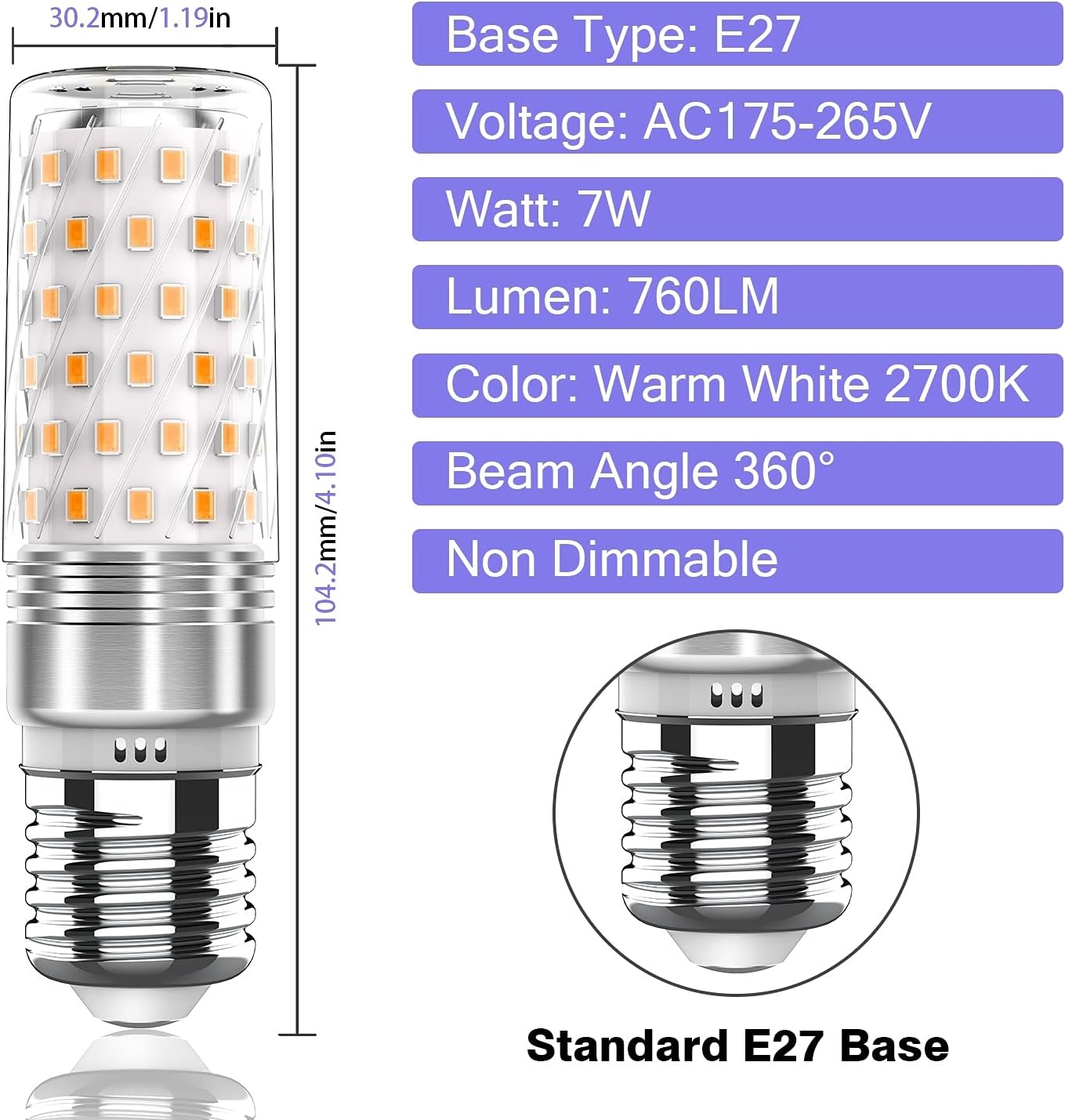 CLICKFUSION E27 LED Warmweiß 7W LED E27 Mais Birne Lampen 2700K, Edison Schraube E27 LED Energiesparlampe Birnen Ersetzt 60W-80W Glühlampe