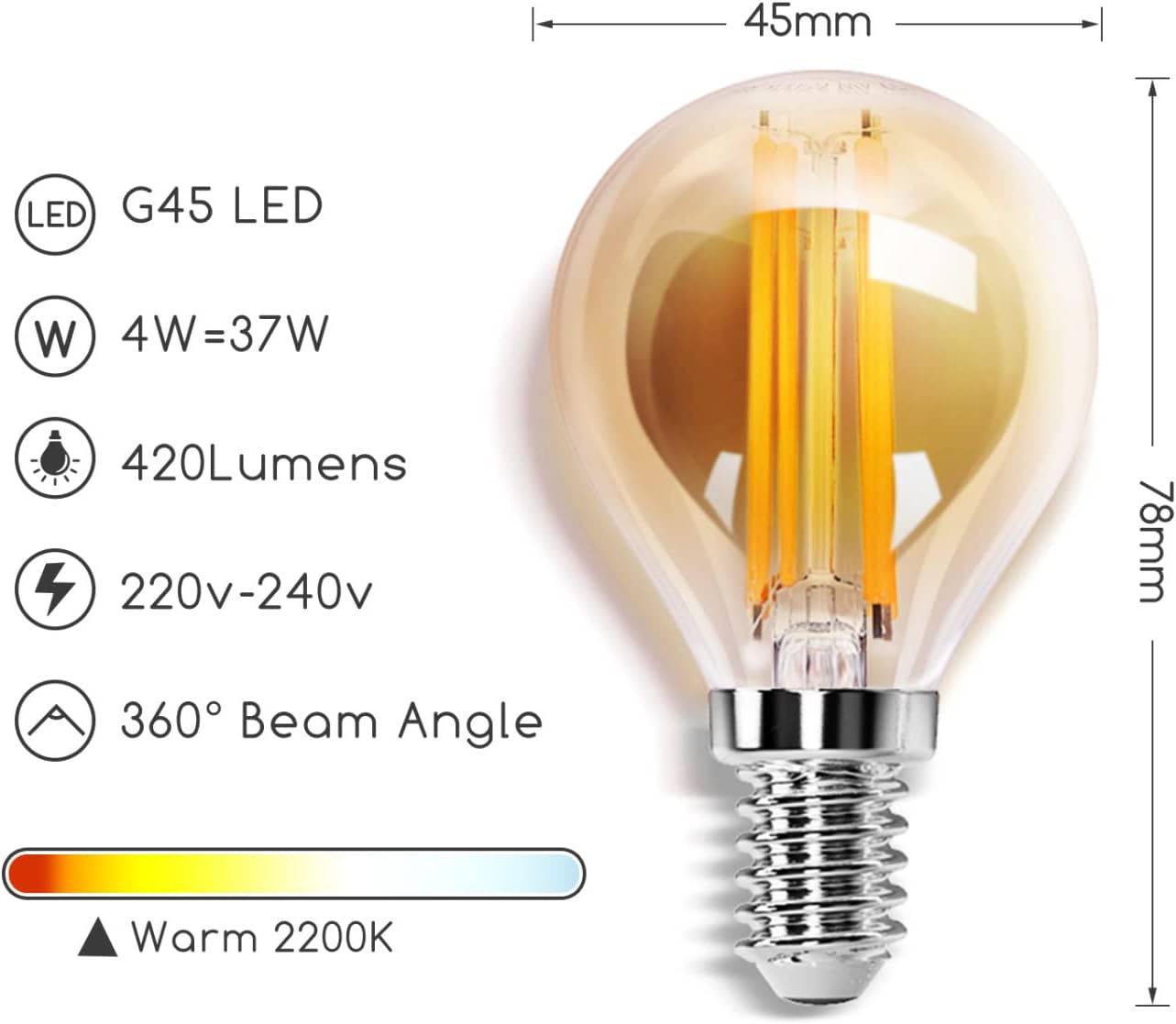 CLICKFUSION Edison Vintage Glühbirne E14,Warmweiß 2200K,400lm,4W Retro LED Edison Glühbirne,Ideal für Retro Beleuchtung im Restaurant,Café,Bar-5 Stück