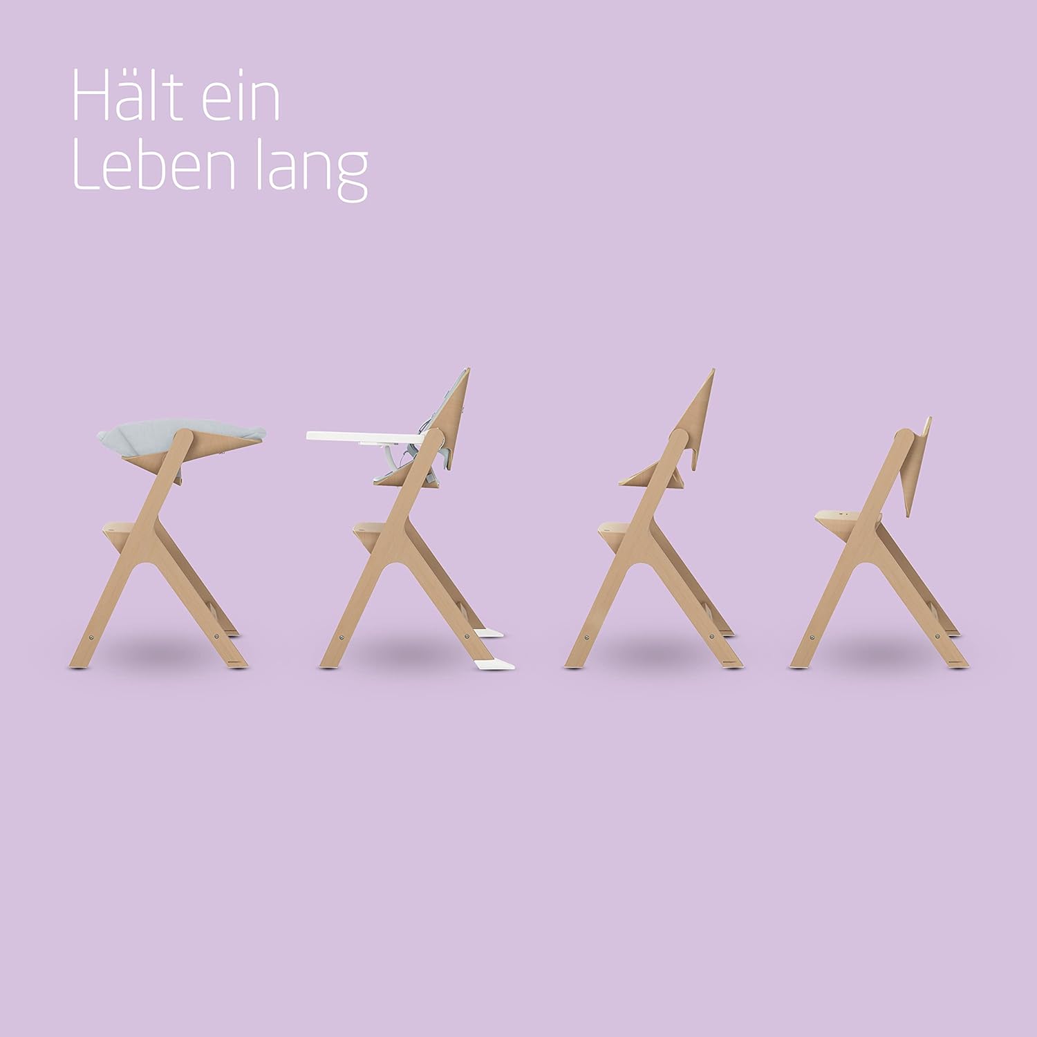 CLICKFUSION Nesta, Hochstuhl ab Baby, Hochstuhl aus Holz, nach hinten verstellbarer Hochstuhl, wächst mit Ihnen bis zu 99 Jahren, Natural Wood