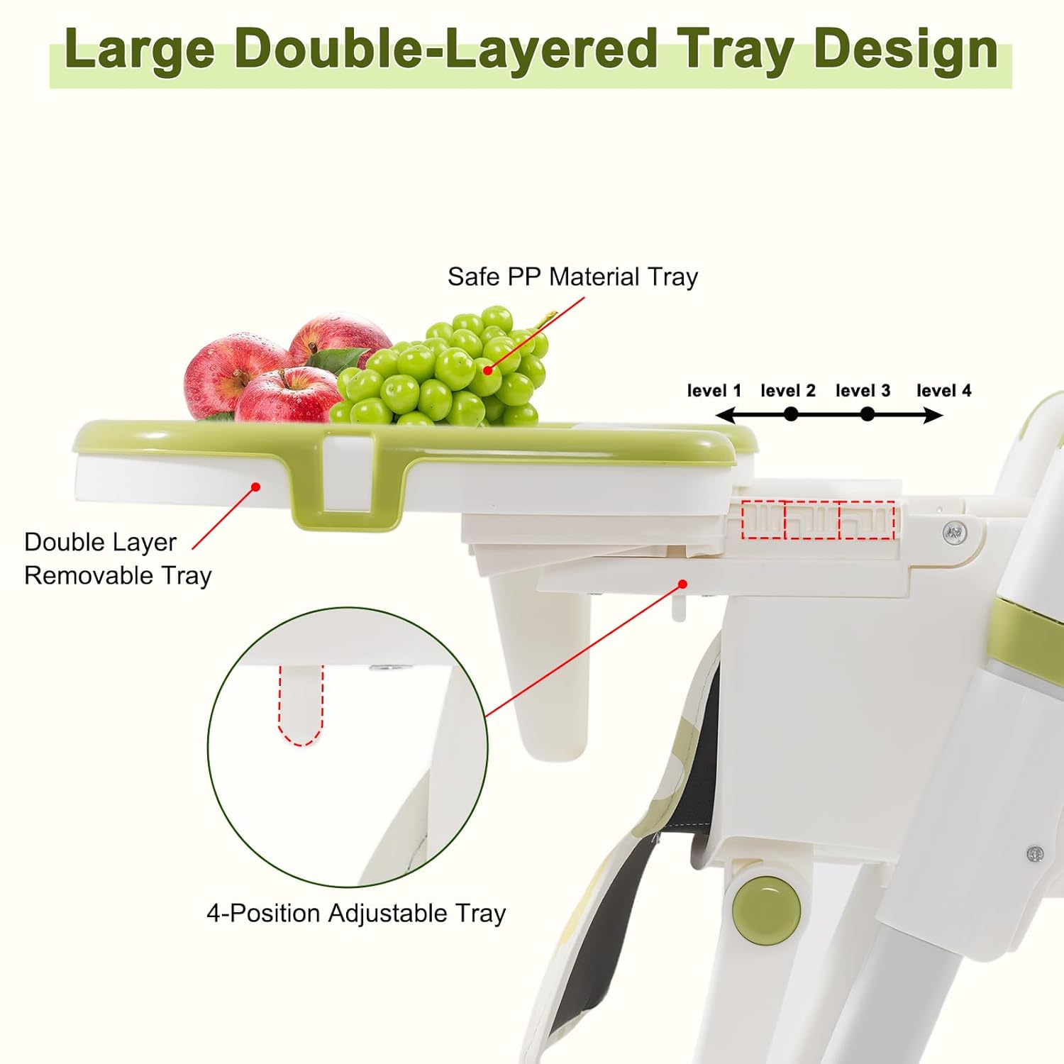 CLICKFUSION Hochstuhl Baby Klappbar, Kinderhochstuhl mit Fußstütze, Rädern, Verstellbare Höhe und Rückenlehne, Vielseitiger Hochstuhl Baby ab Geburt