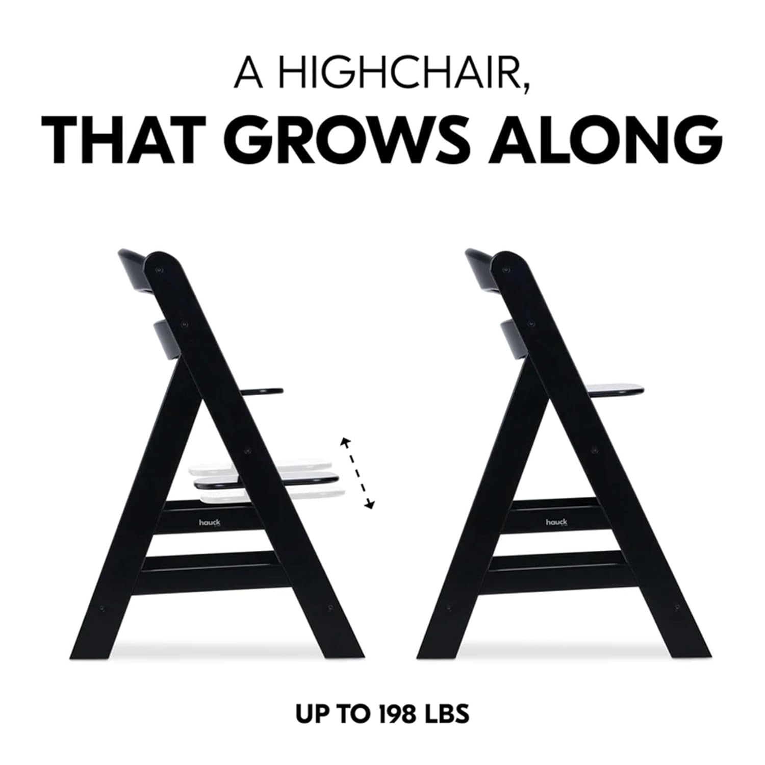 CLICKFUSION Hochstuhl Alpha+ für Kinder ab 6 Monaten bis 90 kg, inkl. Schutzbügel, 5-Punkt-Gurt & Schrittgurt, mitwachsender Kinderhochstuhl aus FSC® zertifiziertem Buchenholz (Black)