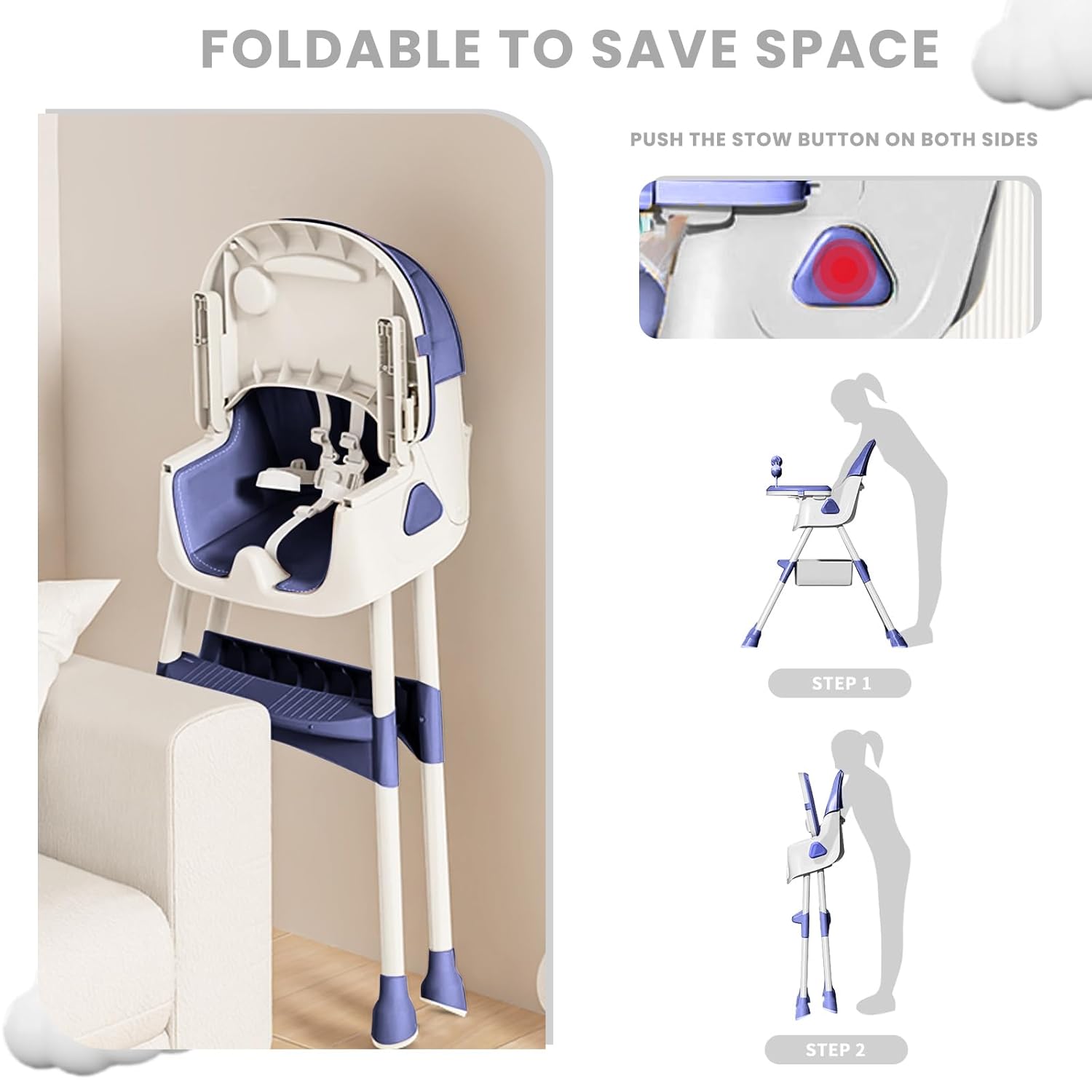 CLICKFUSION 3-in-1 Babyhochstuhl, Kinderstuhl Klappbar Baby Hochstuhl ab 6 Monate, Umwandelbarer Ess- und Spielhochstuhl mit Doppellagigem Essteller und Spielzeugregal