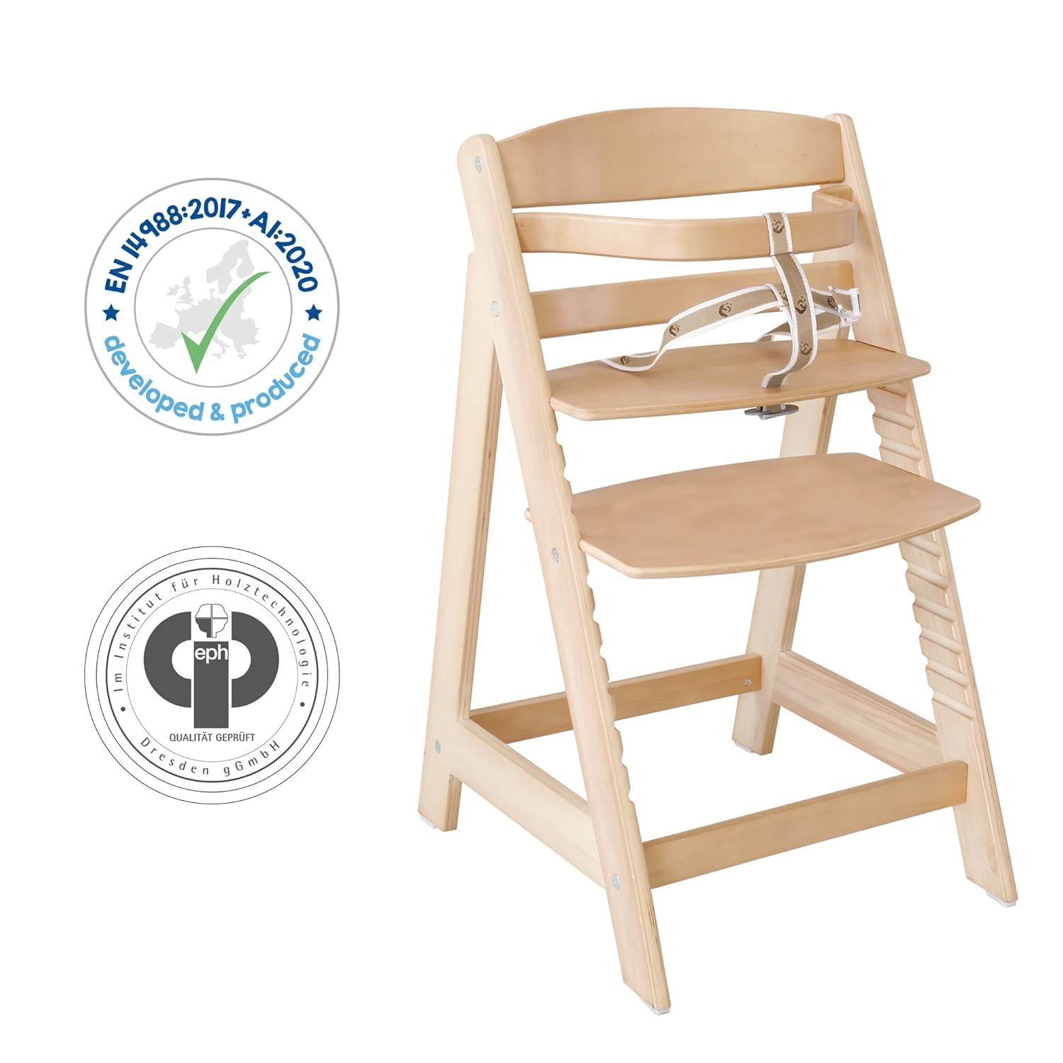 CLICKFUSION Treppenhochstuhl Sit Up III - Mitwachsender Baby Hochstuhl - ab 6 Monaten - Kinderhochstuhl aus Holz natur - Stuhl bis 50 kg belastbar, 1 Stück (1er Pack)