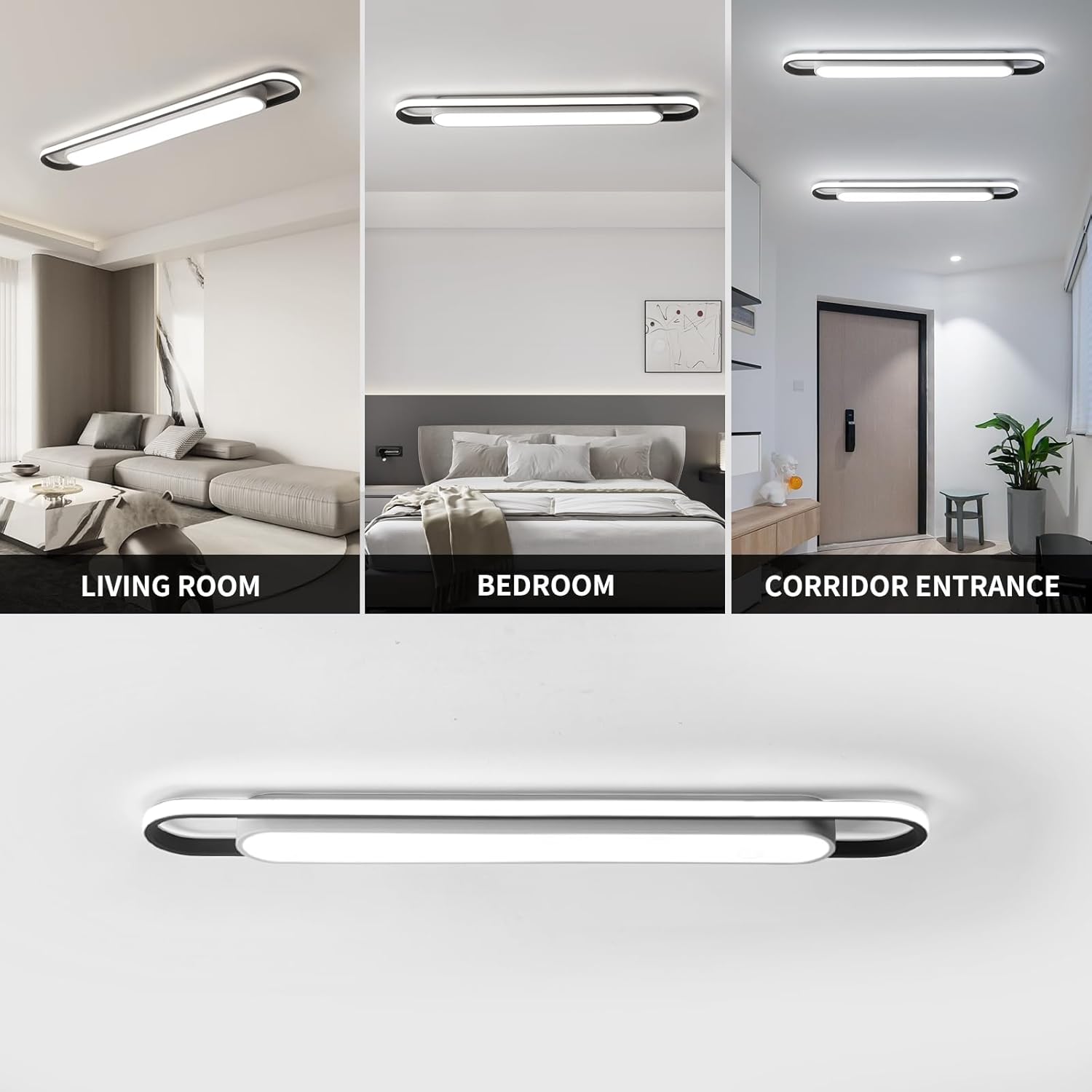 CLICKFUSION Modern Hallway Ceiling Lights, 6000K Acrylic Linear Ceiling Lamp, 4ft Metal LED Ceiling Light Fixture, Kitchen Dining Living Room Cloakroom Lighting (62W/122CM) [Energy Class B]