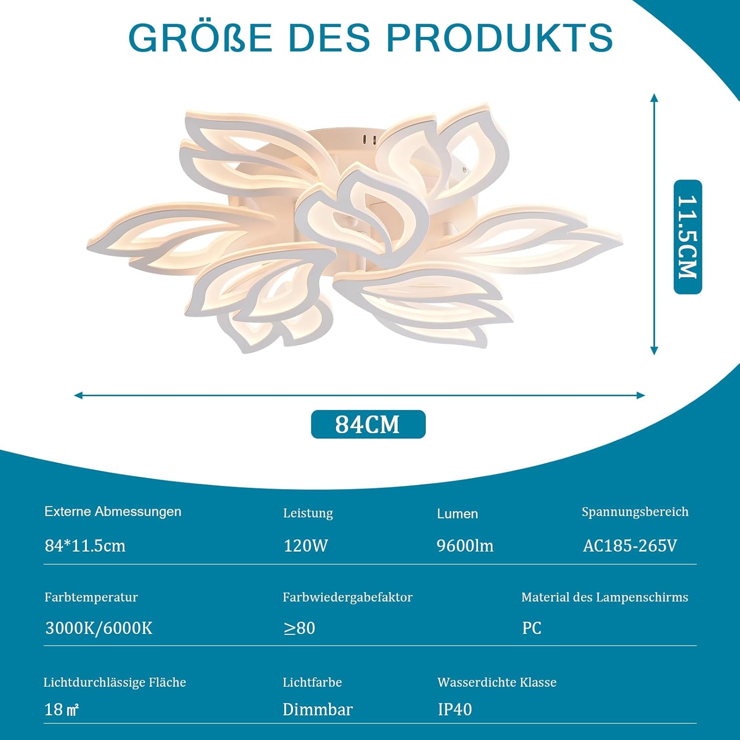 CLICKFUSION LED-Deckenleuchte mit Fernbedienung, Verstellbares Licht 120 W 14400 LM, Acryl-Deckenleuchten für Schlafzimmer Wohnzimmer [Energieklasse E]