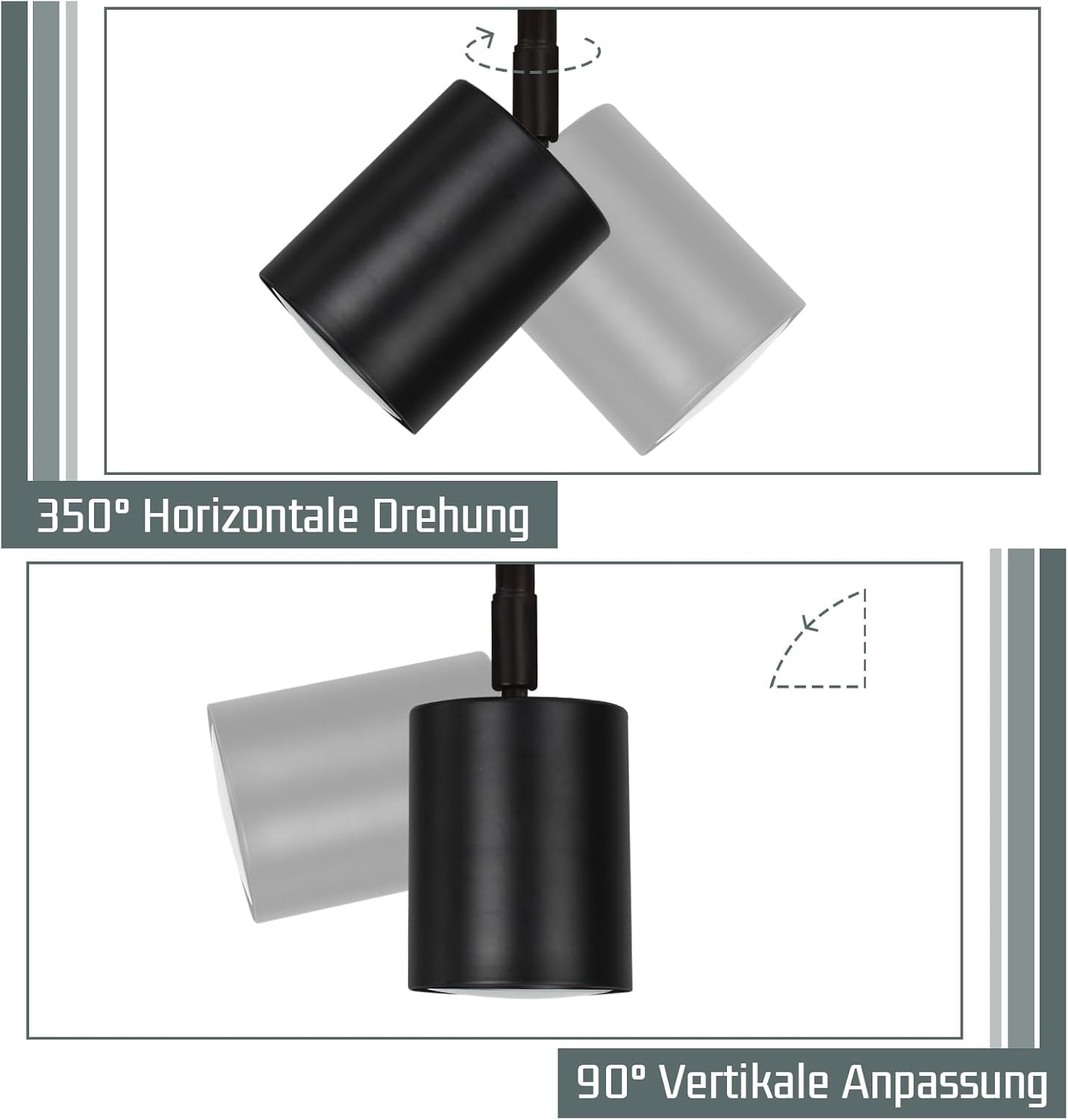 CLICKFUSION Deckenstrahler 4 Flammig Deckenlampe Schwarz - Schwenkbar Deckenleuchte LED GU10 Küchenlampe 350° Deckenspots Flurlampe Strahler für Küche Flur Schlafzimmer Wohnzimmer (ohne Leuchtmittel)