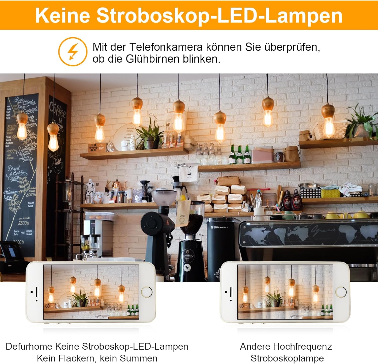 CLICKFUSION Edison LED Vintage Glühbirne, E27 ST58 Warmweiß(2500K), 700 Lumen, 6W (ersetzt 60W) Ideal für Nostalgie und Retro Beleuchtung im Haus Café Bar- 5 Stück