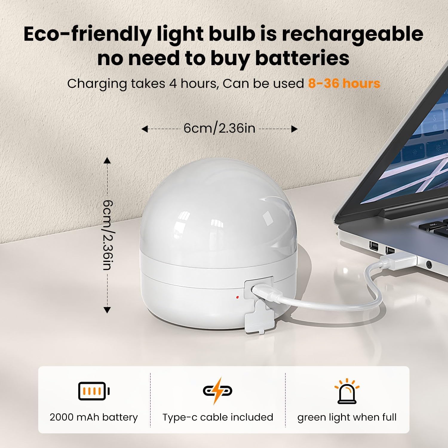 CLICKFUSION USB-C Wiederaufladbare Glühbirne mit Fernbedienung, E27 3 Farben Dimmbare LED Glühbirne mit Batterie, 5W Touch Control Akku Glühbirne Mit Timing-funktion, Notlicht Mit Magnetische, 2 Pack