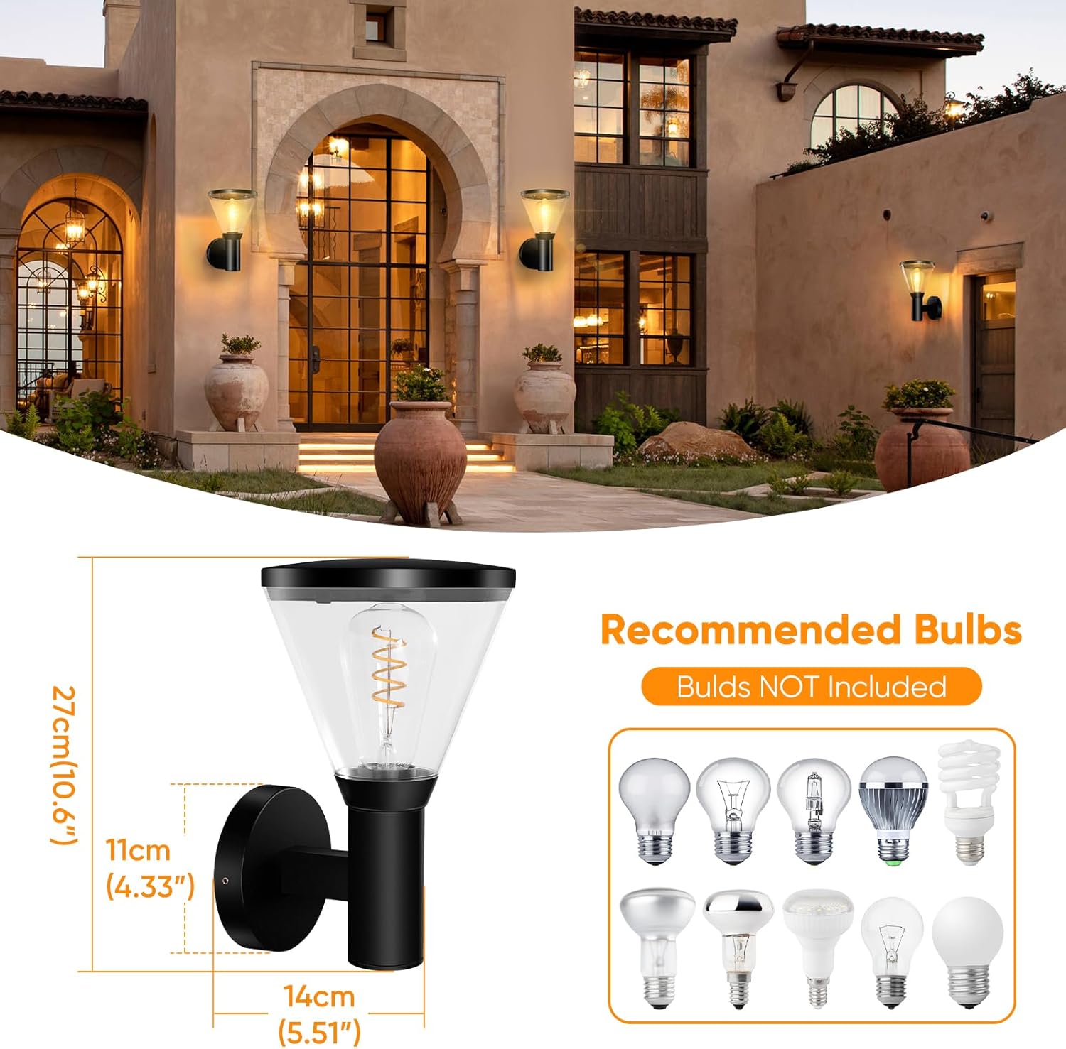 CLICKFUSION Wandleuchte Aussen E27, Wandlampe Aussen AußEnwandleuchten Ip65 Wasserdicht Aluminiumguss, Moderne Schwarz Aussenlampe Wand AußEnbeleuchtung Gartenbeleuchtung, Bulb Not Included [Energieklasse A]