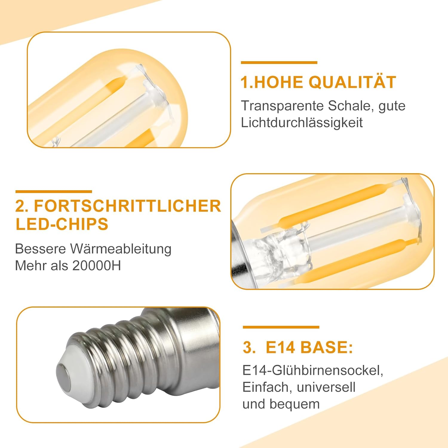 CLICKFUSION 2er pack E14 LED Warmweiss Glühbirne - T22 Vintage LED Lampen 2W Retro Edison Sockel Birne 2700K Warmweiß Leuchtmittel Energiesparlampe E14-Fassung Kühlschranklampe Nicht Dimmbar Light Bulb