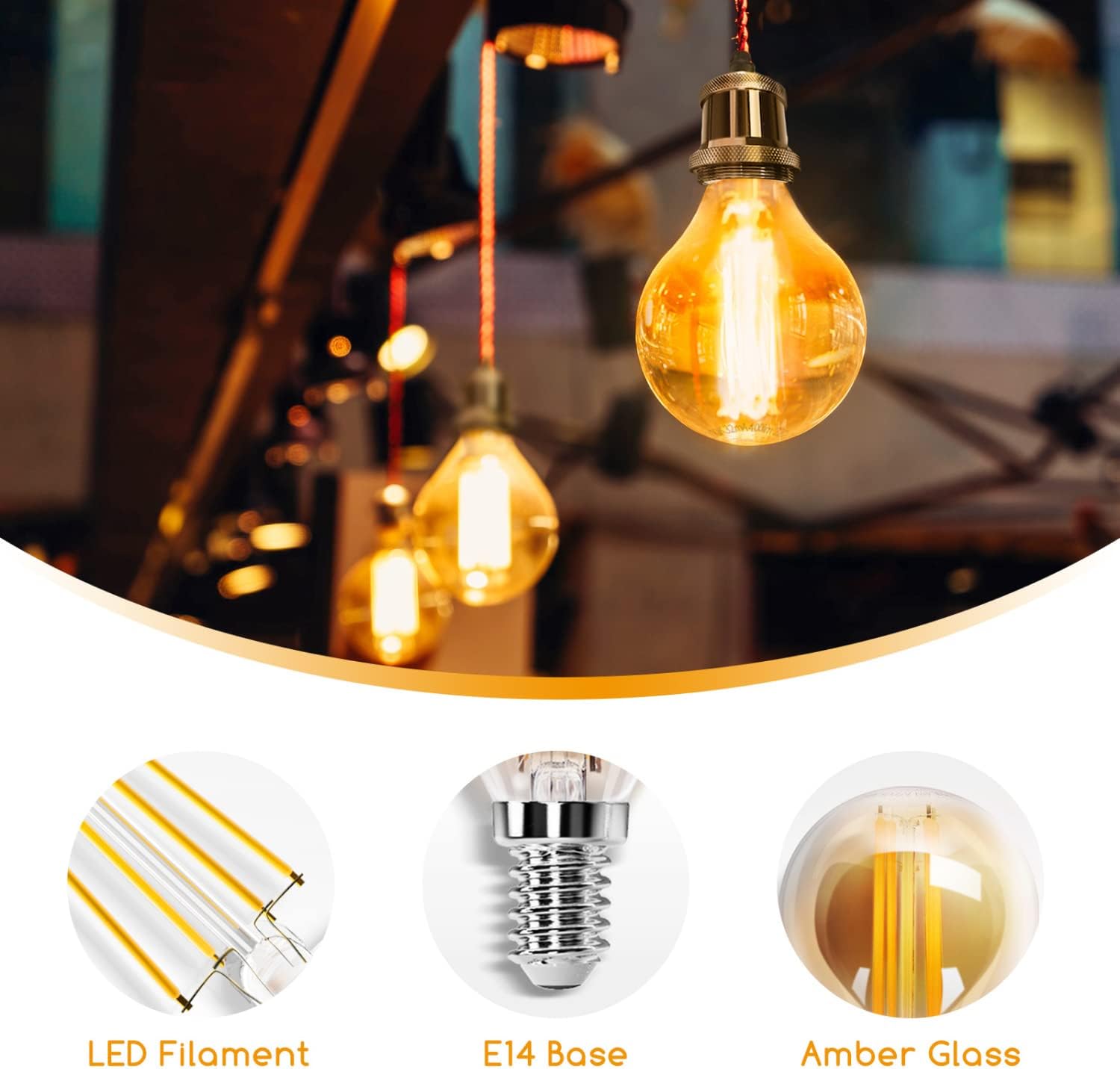 CLICKFUSION Edison Vintage Glühbirne E14,Warmweiß 2200K,400lm,4W Retro LED Edison Glühbirne,Ideal für Retro Beleuchtung im Restaurant,Café,Bar-5 Stück