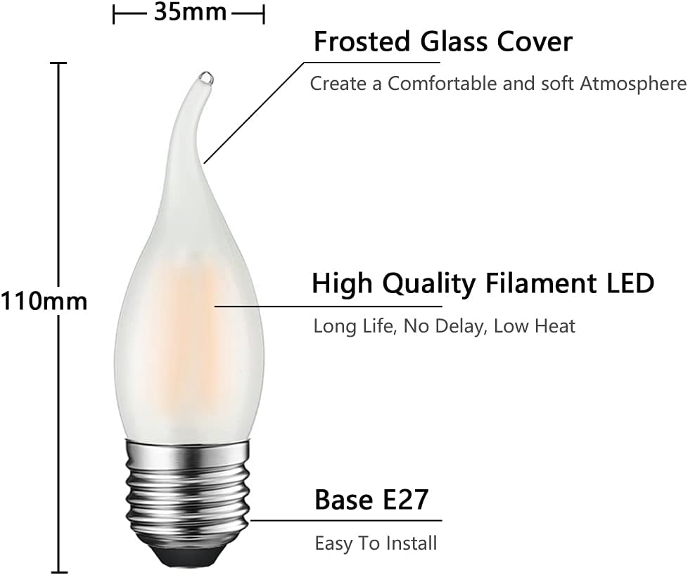 CLICKFUSION Glühbirne Kerzenform E27 4W Ersetzt 40W, 400 lumen, Warmweiß 2700K, E27 Kerzenlampe Ideal für Kronleuchter und Kristalllichter, Nicht Dimmbar, Glas Matt, 12er Pack