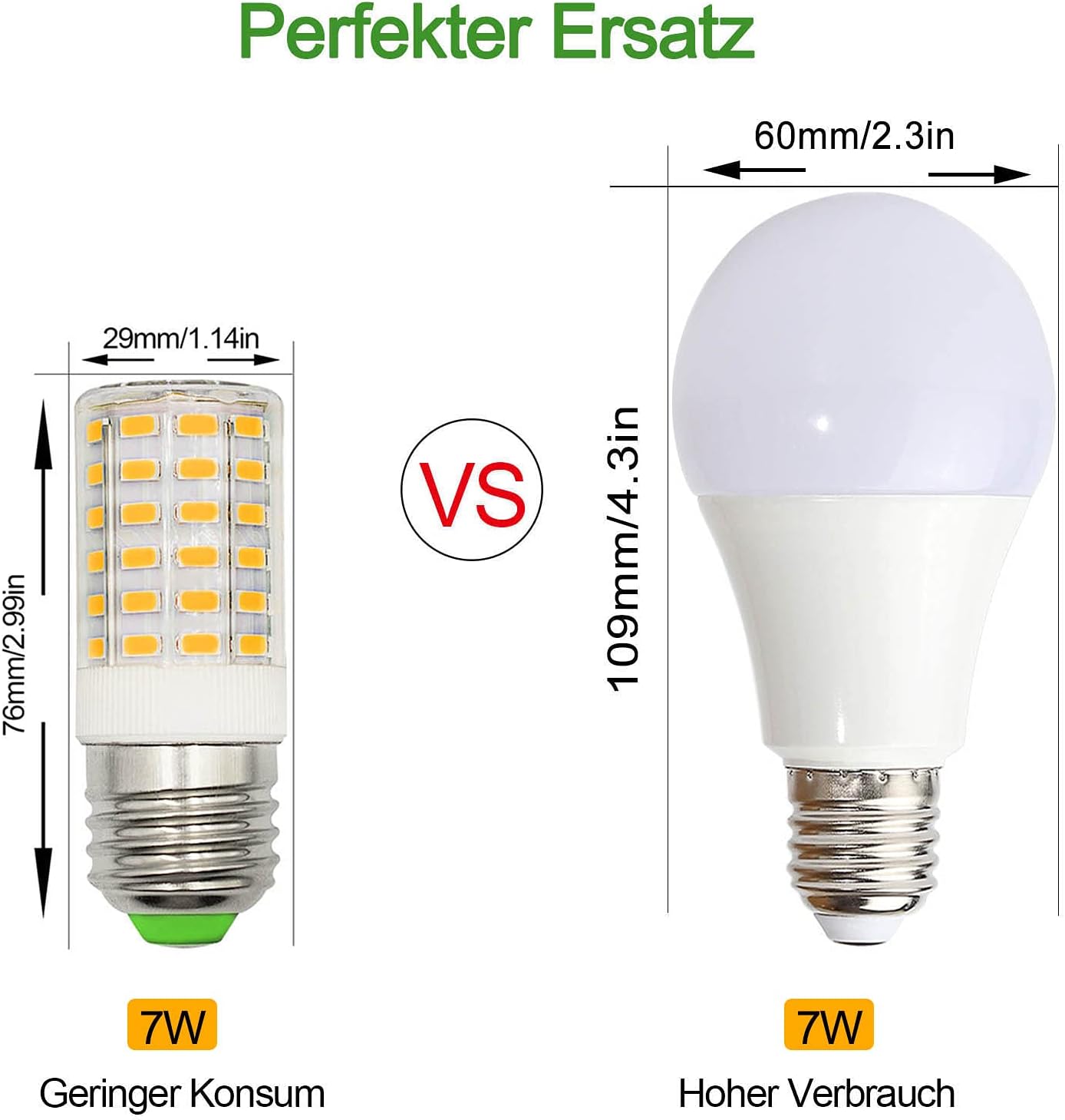 CLICKFUSION E27 Mais Kompakte Bauweise Edison Schrauben 7W Äquivalent zu 60W 70W Glühbirne 950LM Superhelle Warmweiß 3000K AC100V- 265V für Esstischlampe lnnenbeleuchtung Nicht Dimmbar (2er-Pack)[MEHRWEG]