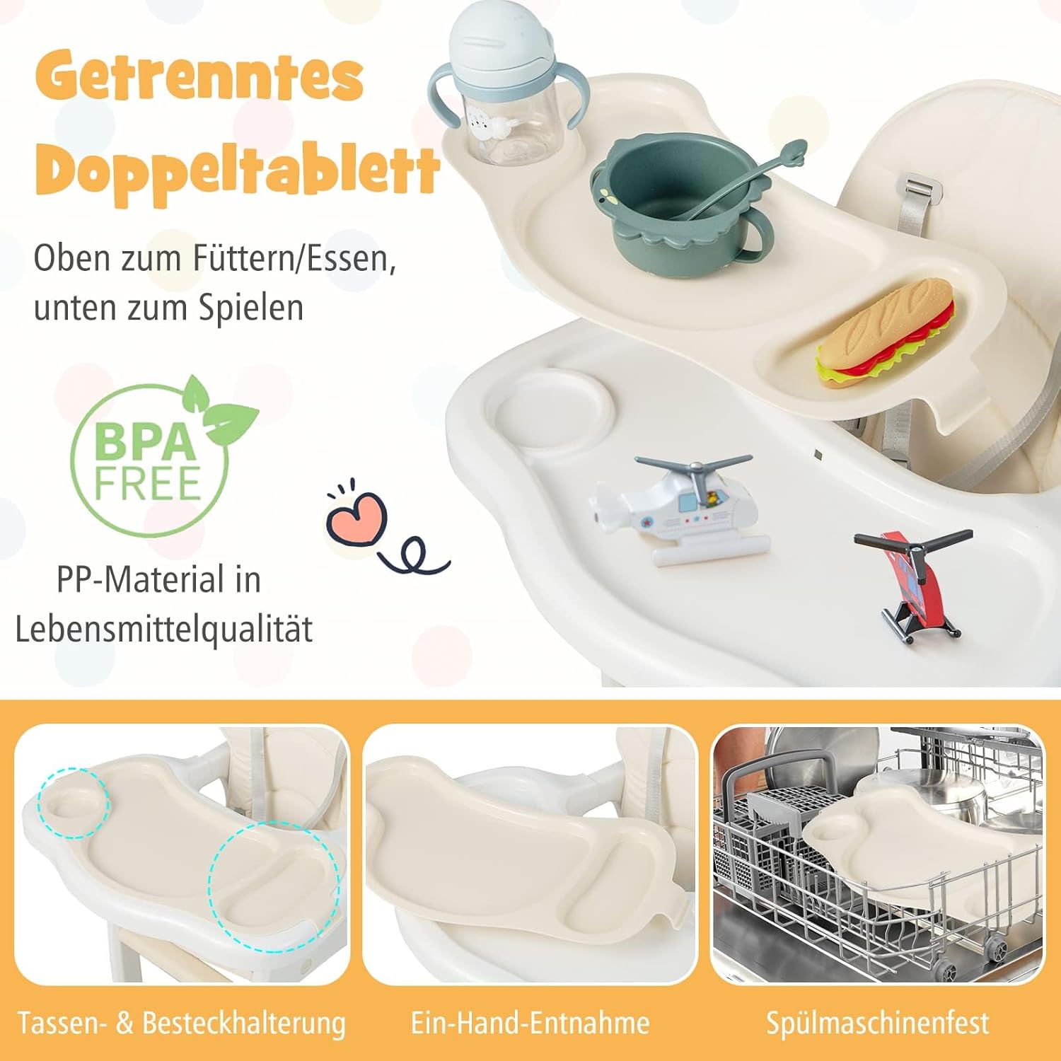 CLICKFUSION 3 in 1 Babystuhl, Hochstuhl & Essstuhl & Kindersitzgruppe, wandelbarer Babyhochstuhl mit 5-Punkt-Gurt, abnehmbarem Tablett & Sitzkissen & Rückenlehne, für 6-36 Monate, 20 kg belastbar (Beige)