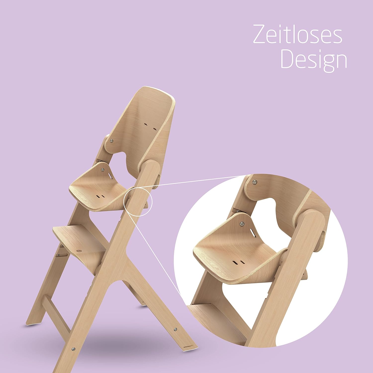 CLICKFUSION Nesta, Hochstuhl ab Baby, Hochstuhl aus Holz, nach hinten verstellbarer Hochstuhl, wächst mit Ihnen bis zu 99 Jahren, Natural Wood