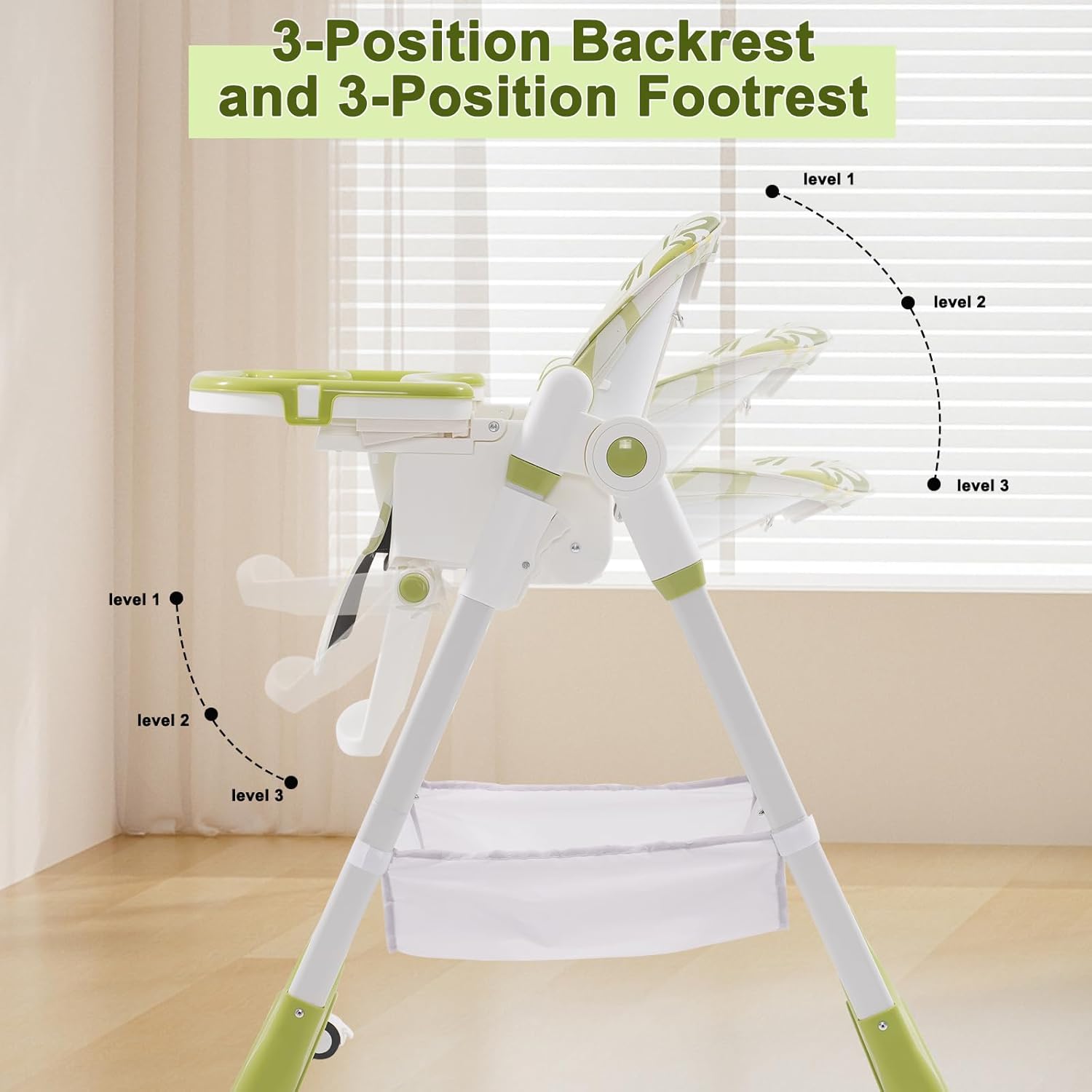 CLICKFUSION Hochstuhl Baby Klappbar, Kinderhochstuhl mit Fußstütze, Rädern, Verstellbare Höhe und Rückenlehne, Vielseitiger Hochstuhl Baby ab Geburt