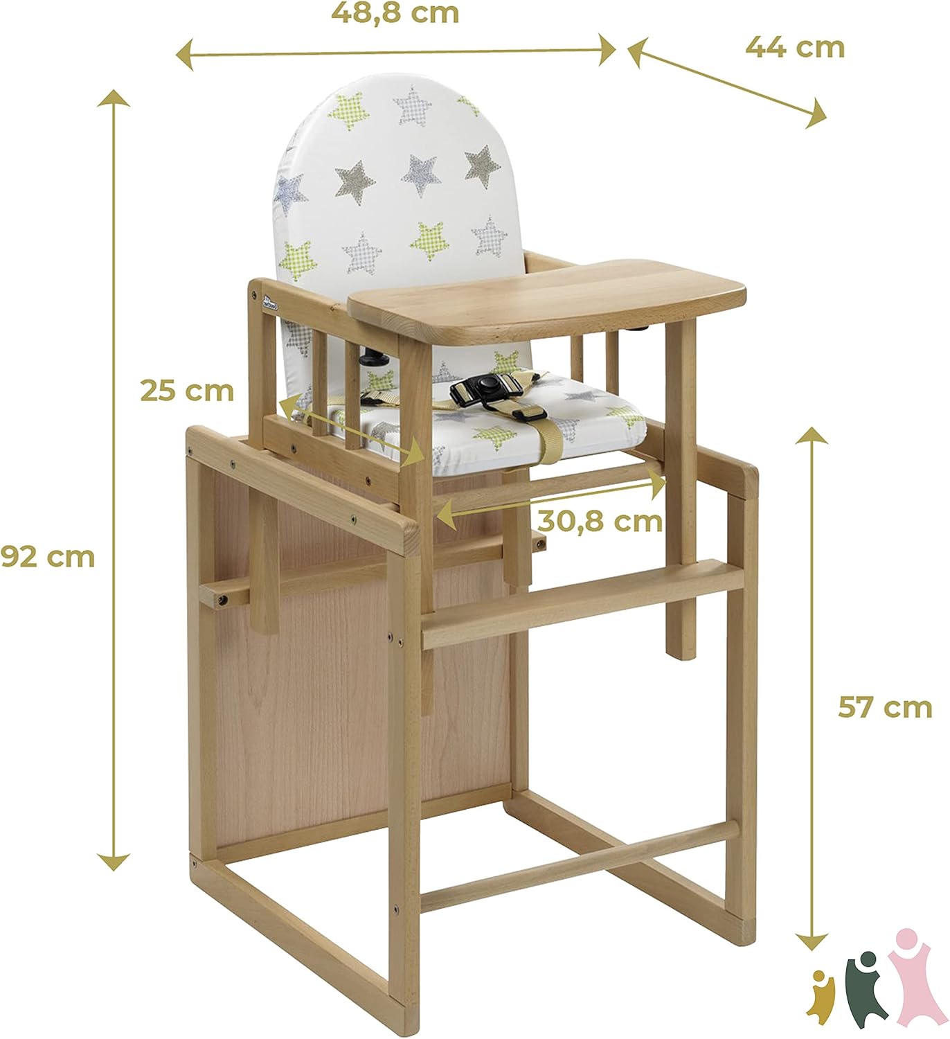 CLICKFUSION Hochstuhl NICO Baby Hochstuhl mit Tisch Babystuhl mit 3-Punkt Sicherheitsgurt Rückenteil Fußtrittbrett & gepolsterte Sitzfläche schadstofffreies Kinderzimmerzubehör Weiß