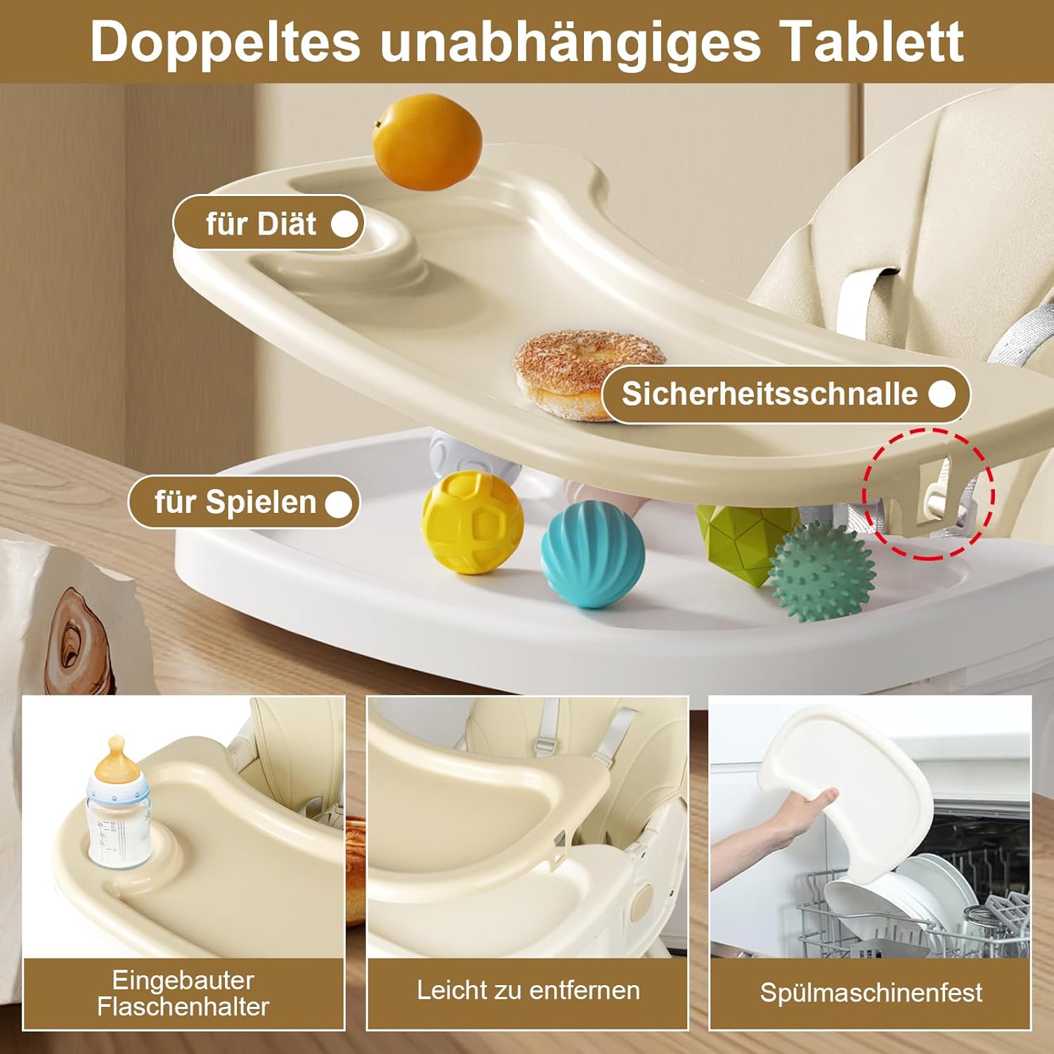 CLICKFUSION Hochstuhl Baby 6in1 Kinderhochstuhl mit Babyliege und Baby Schaukelstuhl, Verstellbar Klappbar Hochstuhl Baby mit Essbrett und Rollen,Korb, mitwachsend ab 6 Monate bis 6 Jahre Babystuhl