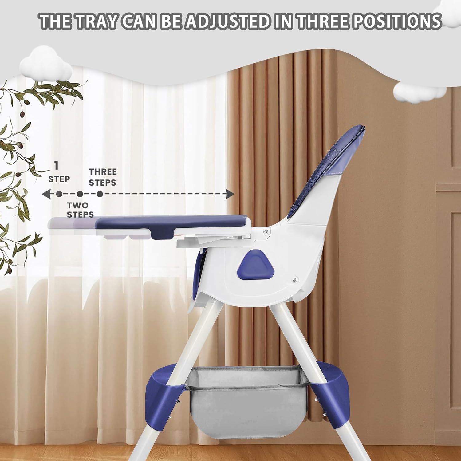 CLICKFUSION 3-in-1 Babyhochstuhl, Kinderstuhl Klappbar Baby Hochstuhl ab 6 Monate, Umwandelbarer Ess- und Spielhochstuhl mit Doppellagigem Essteller und Spielzeugregal