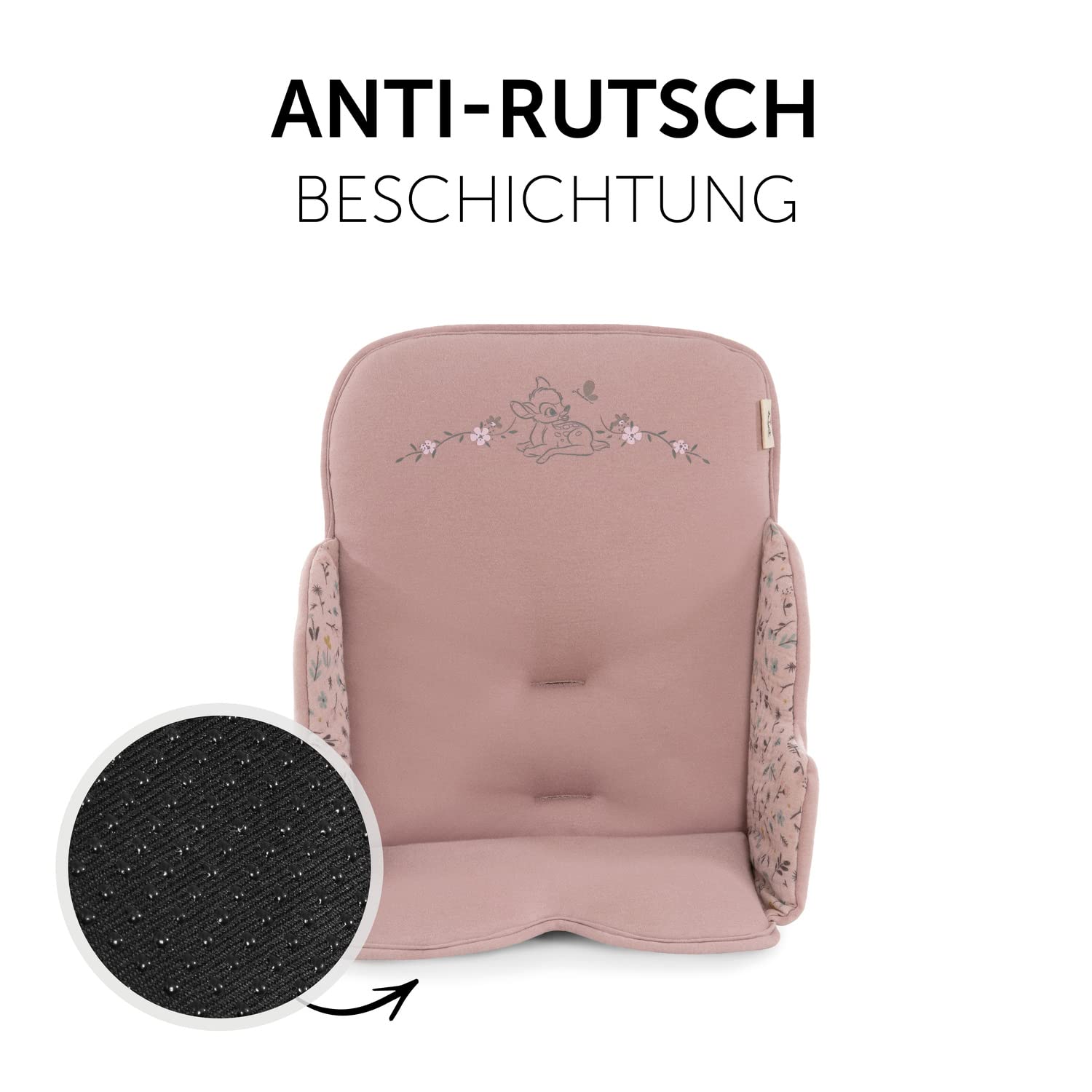 CLICKFUSION Sitzverkleinerer Kissen Alpha Cosy Kompatibel mit Alpha+, Beta+ & Arketa Holzhochstuhl für Babys 6-36 Monate Hochstuhl Sitzkissen mit hoher Rückenlehne & Stabilen Seiten (Disney Bambi Rose)