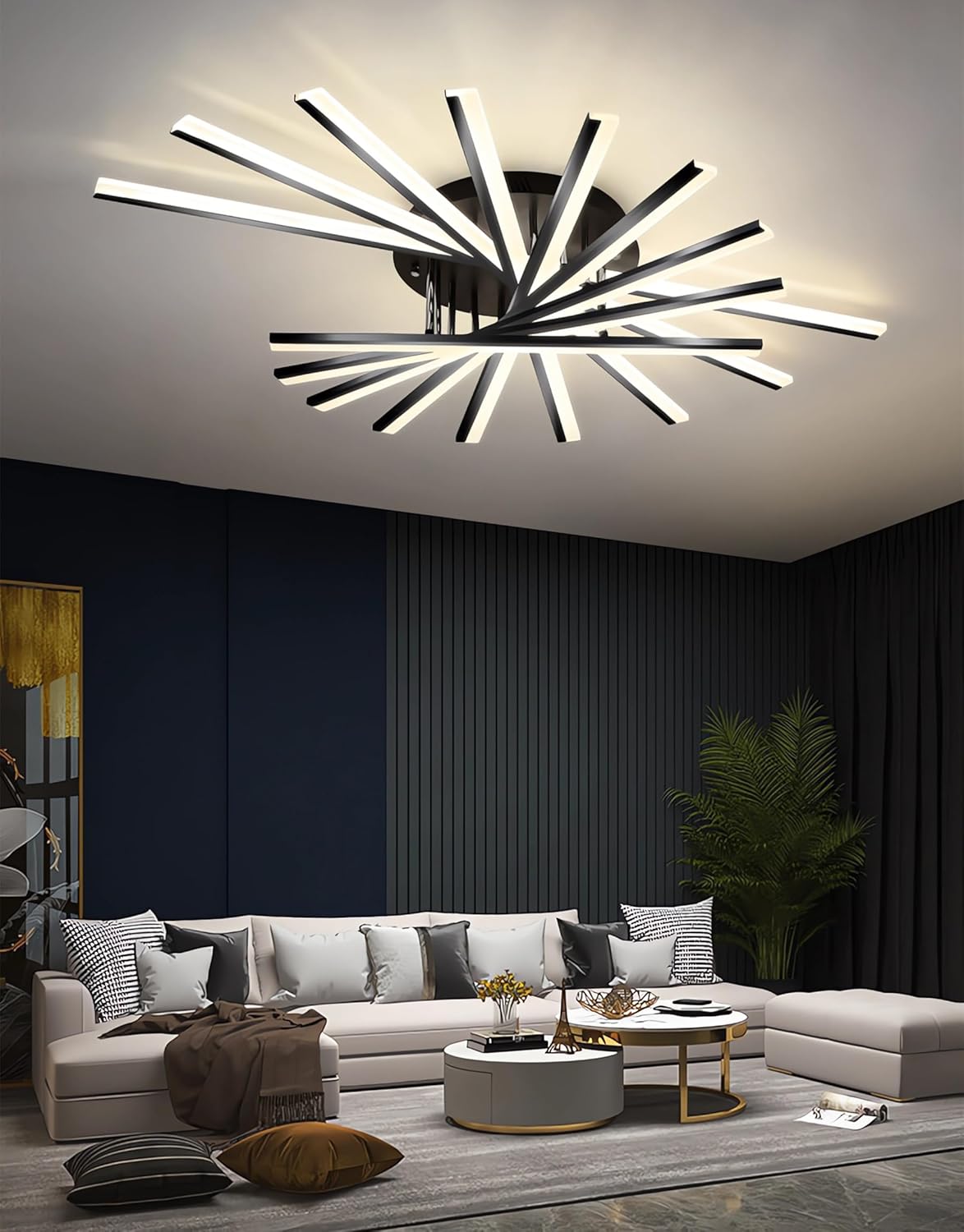 CLICKFUSION LED Ceiling Light Modern Dimmable Ceiling Lights Living Room Fashion Ceiling Lights Multi Head Remote Control Ceiling Light for Bedroom Kitchen Office Cafe Ceiling (9 Heads) [Energy Class A]