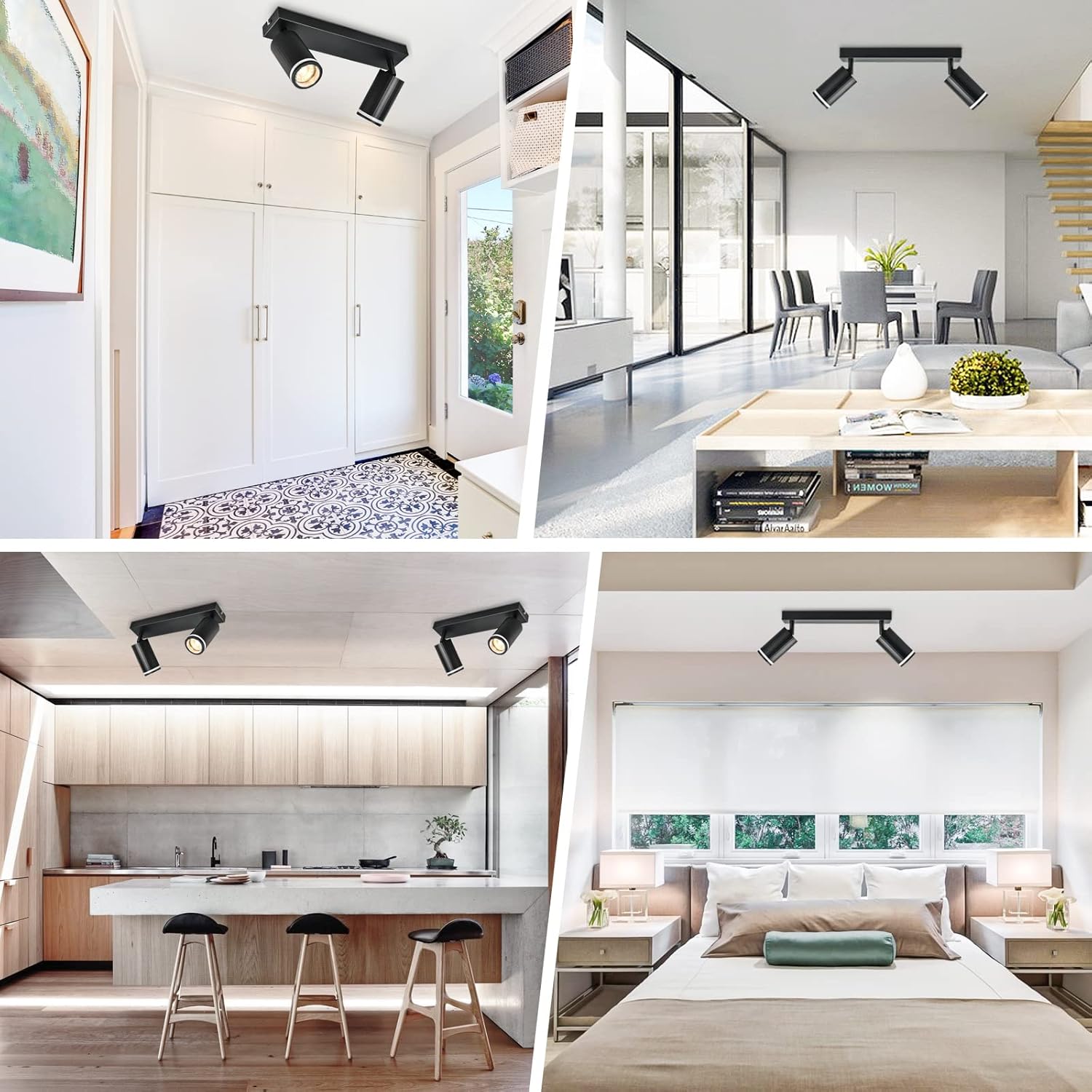 CLICKFUSION LED Ceiling Spotlight 2-Bulb Black Rotatable and Swivelling Ceiling Spotlight Removable Front Ring GU10 Ceiling Lamp Spot Lamp for Living Room, Bedroom, Aisles I Without Luminaires [Energy Class A]