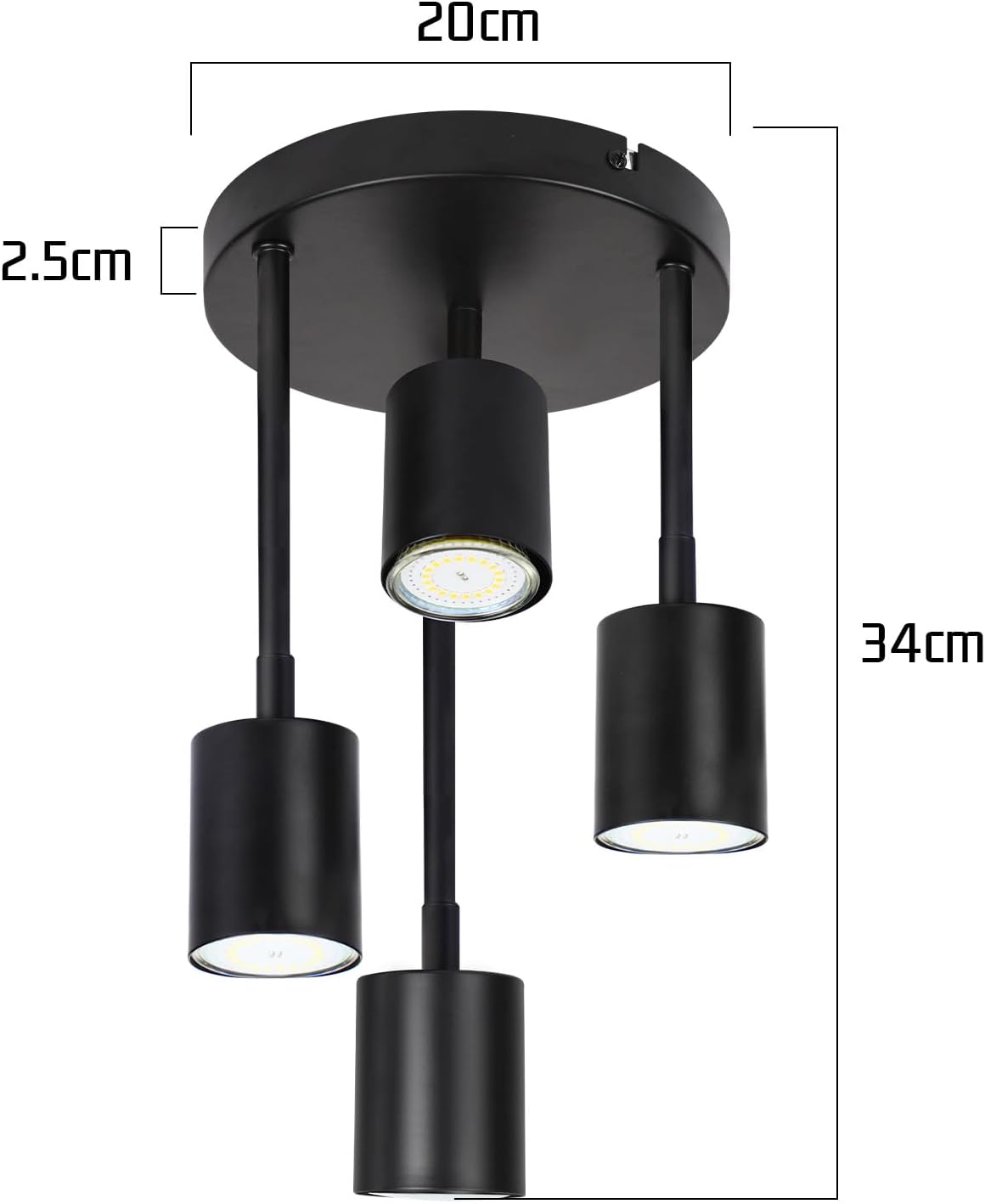 CLICKFUSION Deckenstrahler 4 Flammig Deckenlampe Schwarz - Schwenkbar Deckenleuchte LED GU10 Küchenlampe 350° Deckenspots Flurlampe Strahler für Küche Flur Schlafzimmer Wohnzimmer (ohne Leuchtmittel)