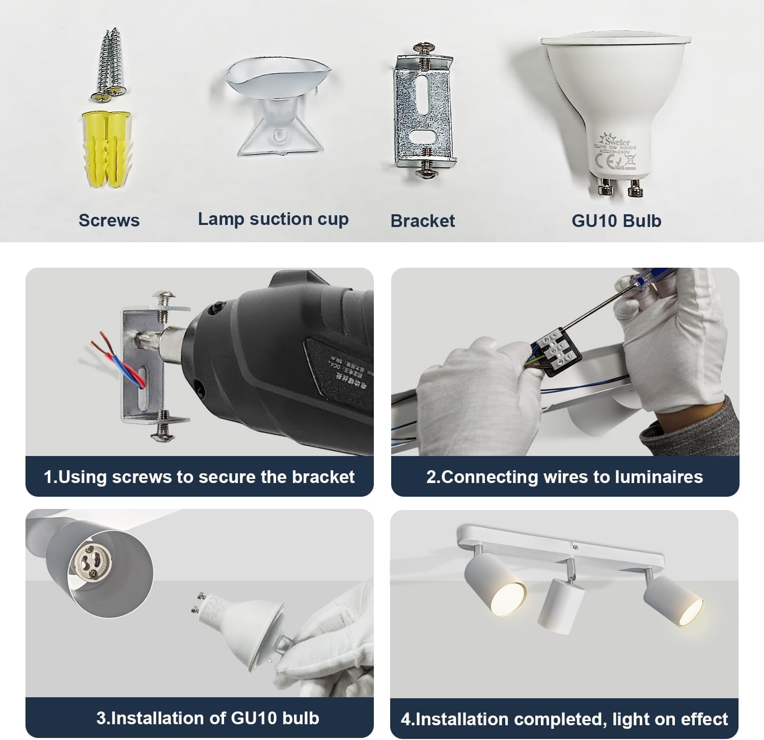 CLICKFUSION LED Deckenstrahler 3 Flammig Lampenhalter Winkelverstellbar, Kaltweiß 6000K 5W 450LM, Weißer Drehbarer GU10 Deckenlampe Spot, für Küche, Wohnzimmer, Schlafzimmer [Energieklasse F]