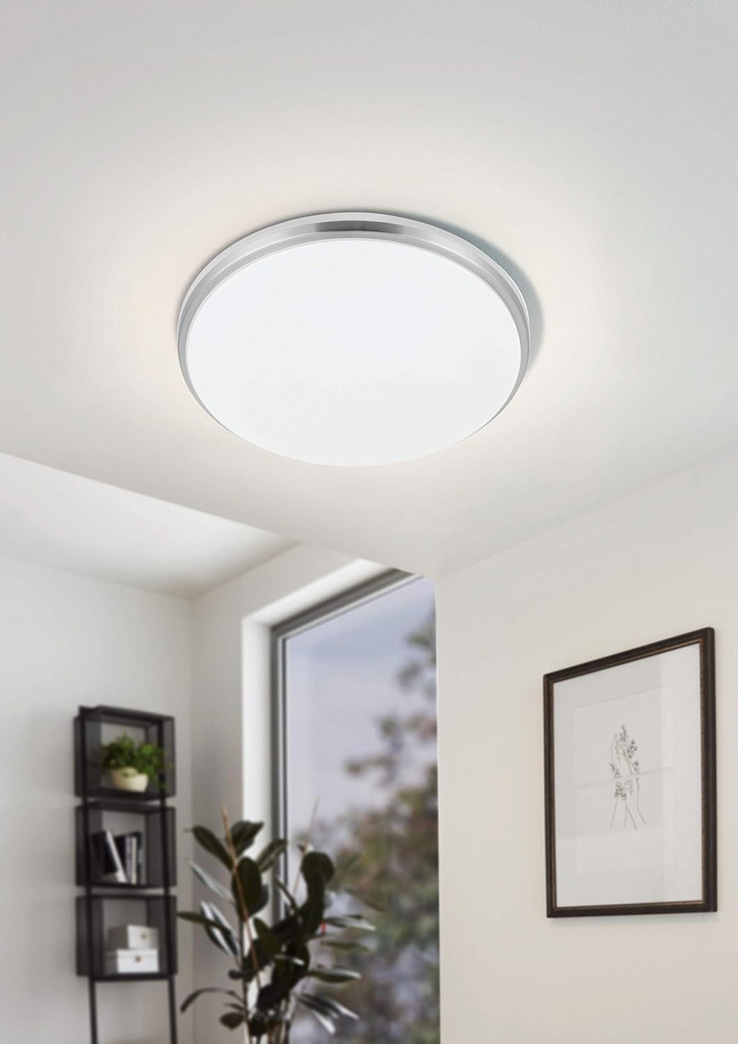 CLICKFUSION LED ceiling light Marunella, wall lamp Ø 34 cm in steps dimmable, ceiling lamp modern made of steel in nickel matt and plastic white, living room lamp neutral white [Energy Class F]