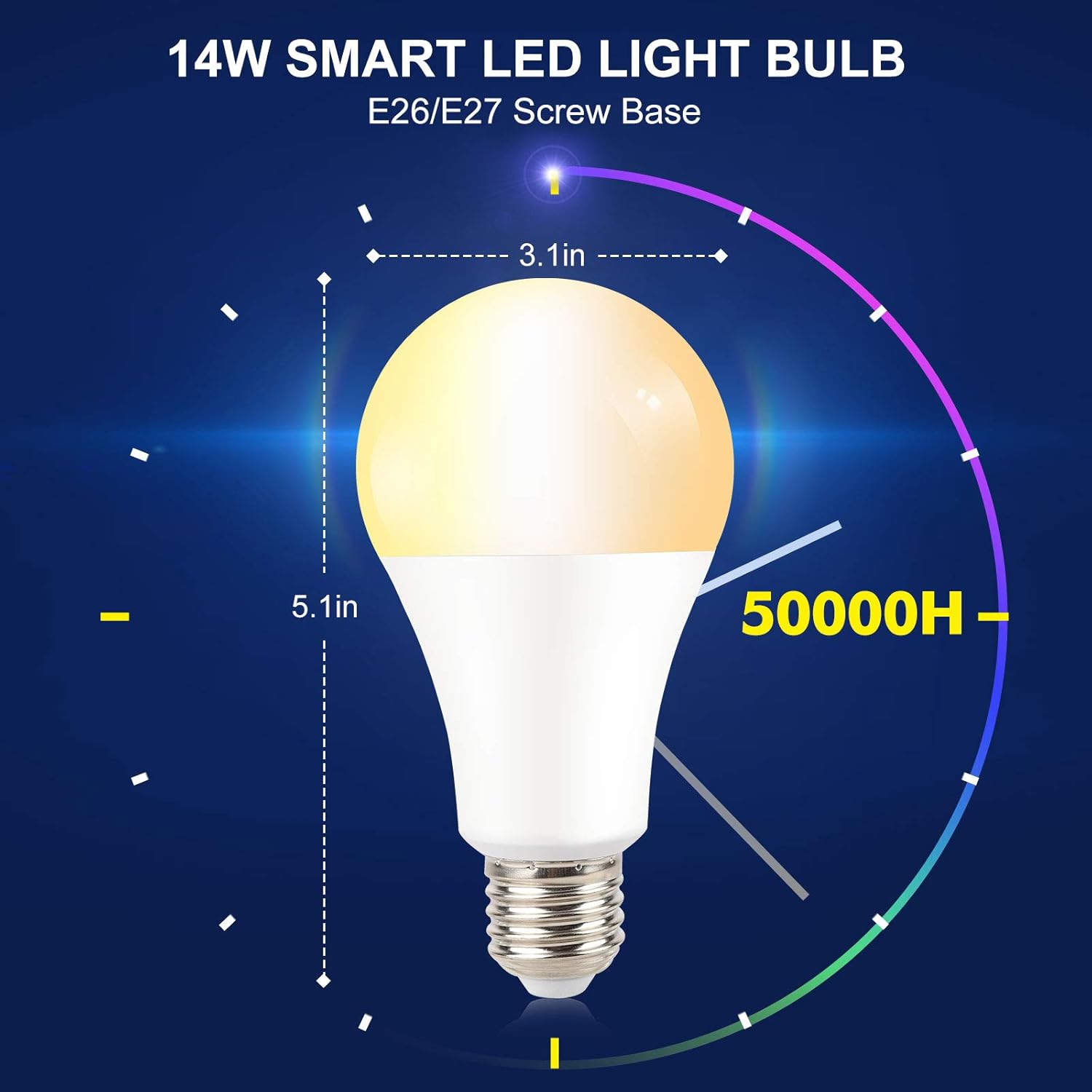 CLICKFUSION LED Lampe Glühbirne14W (ersetzt 100W) E27 LED Lampe smarte Dimmbar Glühlampe,Kaltweiß,Warmes Gelb,mittleres Weiß,Steuerbar via App, mit Fernbedienung[Energieklasse A++] [Energieklasse G]