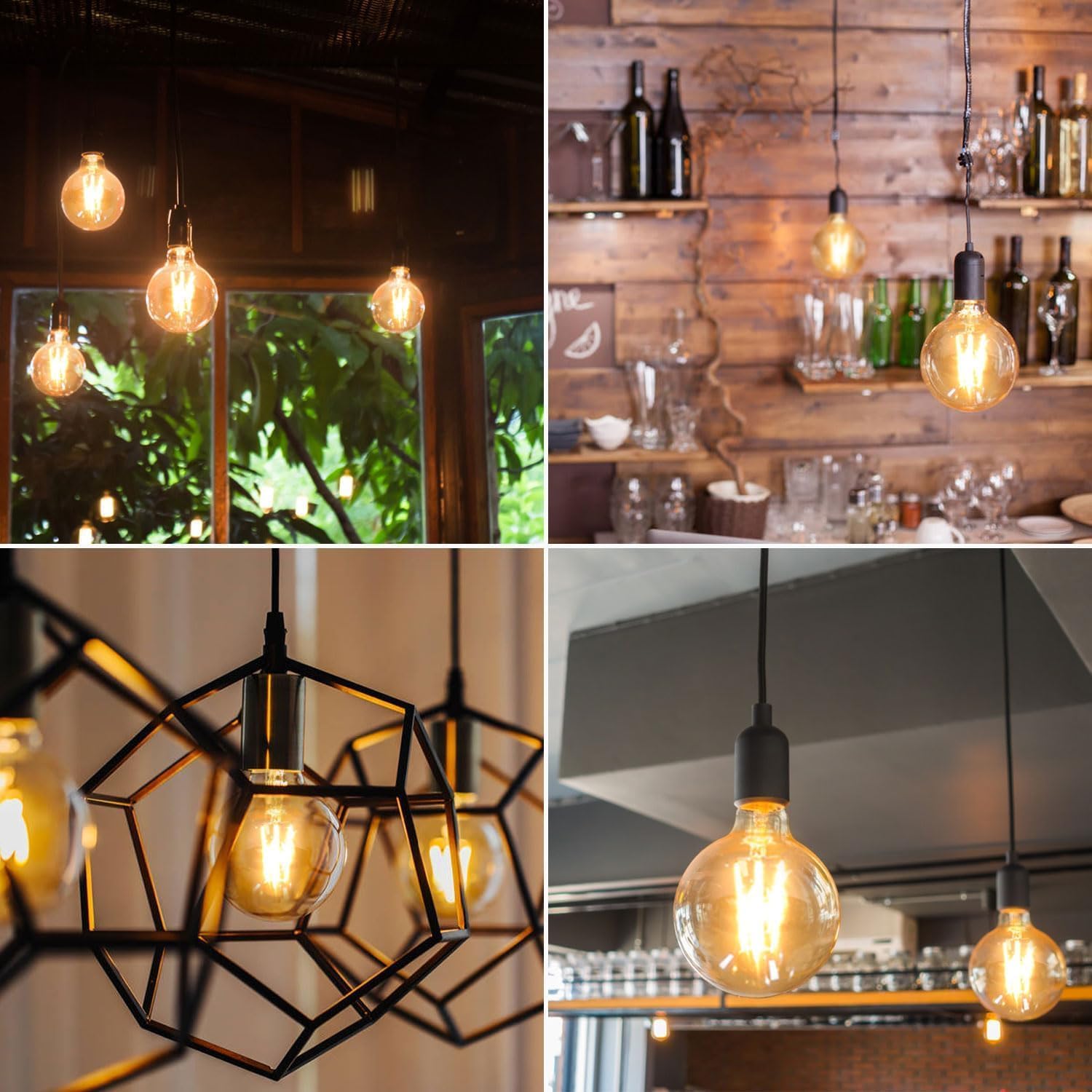 CLICKFUSION Edison Vintage Glühbirne, 95mm Durchmesser, G95 E27 LED Filament Lampe, 4W Ersetzt 40W Glühlampe, 400 LM, 2200K Warmweiß, Bernsteinfarbenes Glas, Nicht Dimmbar, 2 Stück