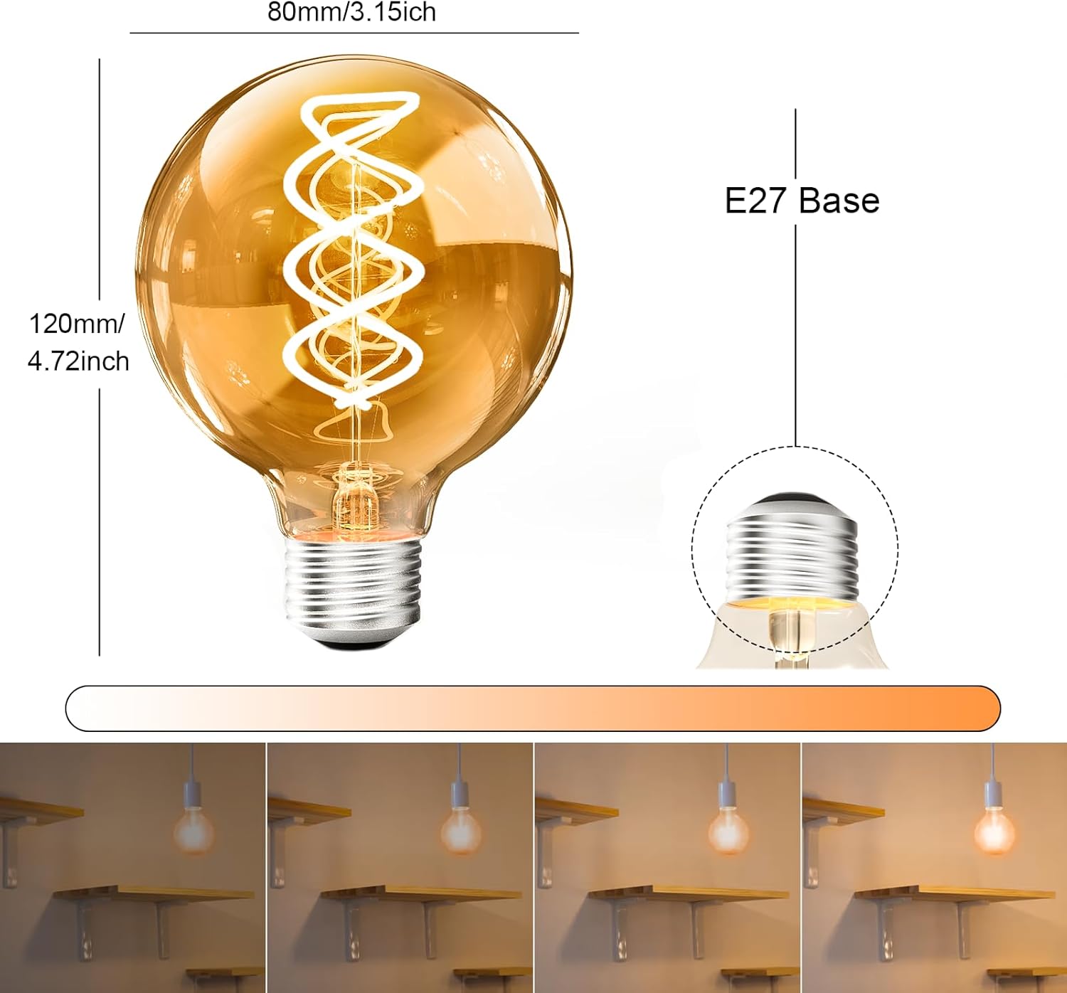 CLICKFUSION Edison Vintage Glühbirne E27, 4W Dimmbare Glühbirnen E27, E27 Base Braunglasveredelung Retro Leuchtmittel 2700K, G80 LED Vintage Lampe für Nostalgie Industrial Bar Beleuchtung -2 Stücks