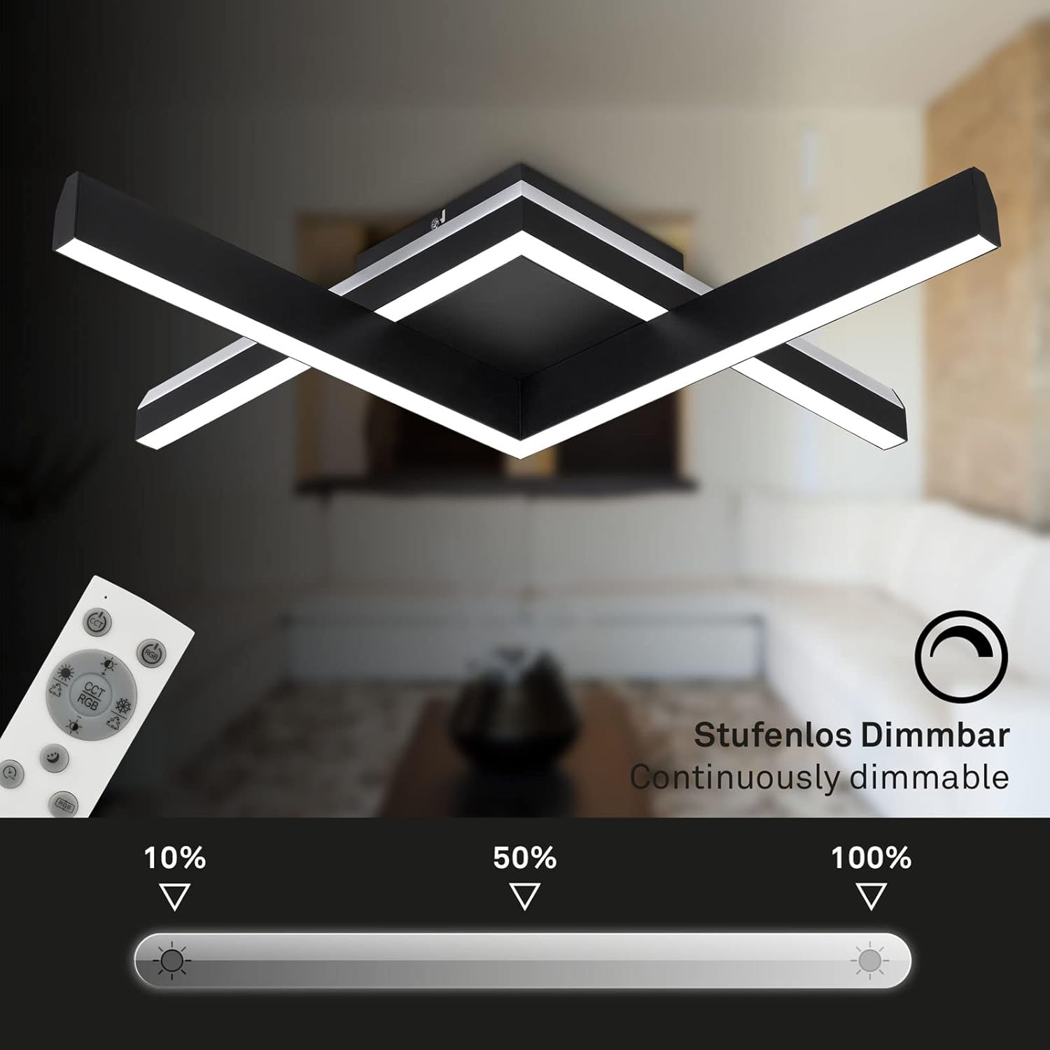 CLICKFUSION Lights - Ceiling Light RGB Backlight LED Ceiling Light Dimmable Colour Temperature Adjustable LED Frame RGB Remote Control Black