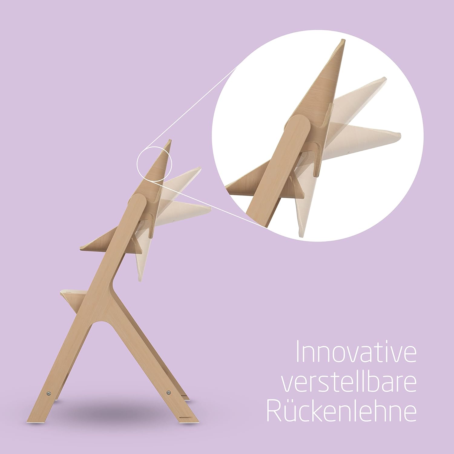 CLICKFUSION Nesta, Hochstuhl ab Baby, Hochstuhl aus Holz, nach hinten verstellbarer Hochstuhl, wächst mit Ihnen bis zu 99 Jahren, Natural Wood