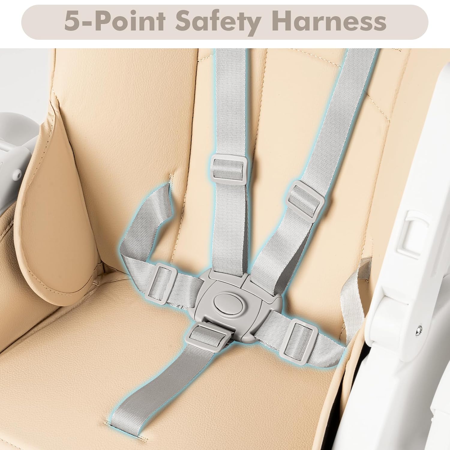 CLICKFUSION Hochstuhl Baby，Kinderhochstuhl Klappbar Baby mit Sicherheitsgurt,Tablett,Fußstütze,Liegefunktion，Einfach zu Reinigen,Babystuhl,Baby Essen Stuhl,Kinderstuhl ab 6 Monate bis 6 Jahre,Beige