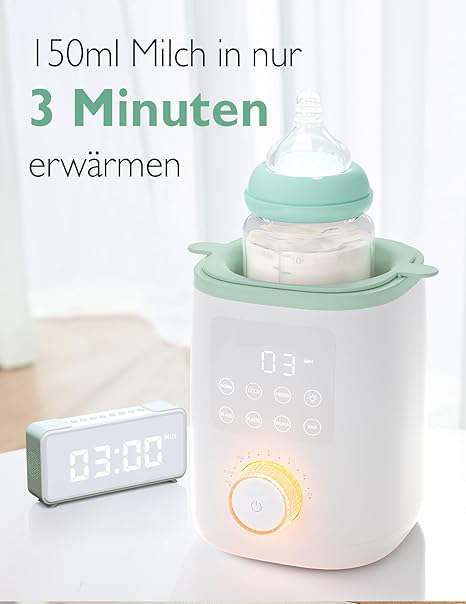 CLICKFUSION Nutri Baby Flaschenwärmer mit präziser Temperaturregelung & Nachtlicht, 9-in-1-Flaschenwärmer mit Schnellheizung, automatischem Abschalten und universeller Flaschenkompatibilität