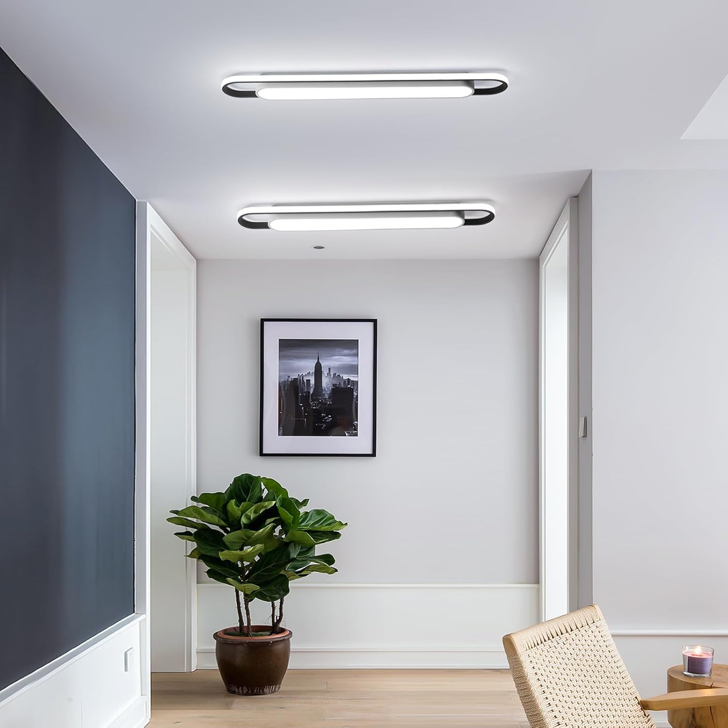 CLICKFUSION Modern Hallway Ceiling Lights, 6000K Acrylic Linear Ceiling Lamp, 4ft Metal LED Ceiling Light Fixture, Kitchen Dining Living Room Cloakroom Lighting (62W/122CM) [Energy Class B]