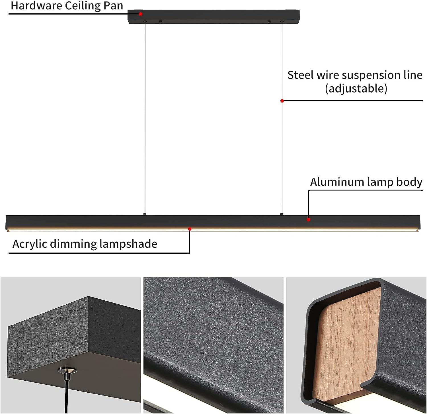 CLICKFUSION LED Pendant Lamp, Linear Pendant Lights, 35 W, 120 cm, Modern, Dimmable with Remote Control, Dining Table Pendant Light, Hanging Height Adjustable 1-150 cm, Kitchen Pendant Light, for Office, [Energy Class E]