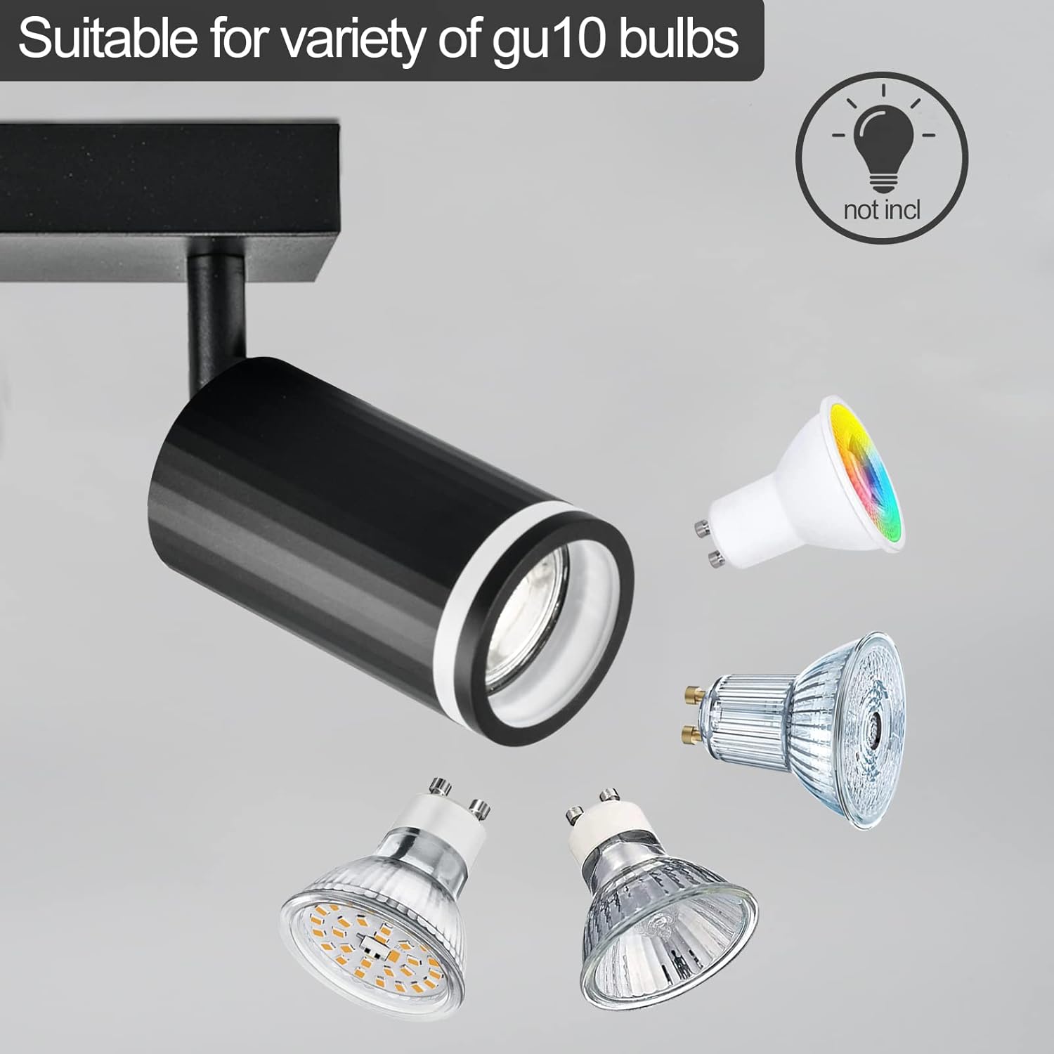 CLICKFUSION LED Ceiling Spotlight 2-Bulb Black Rotatable and Swivelling Ceiling Spotlight Removable Front Ring GU10 Ceiling Lamp Spot Lamp for Living Room, Bedroom, Aisles I Without Luminaires [Energy Class A]