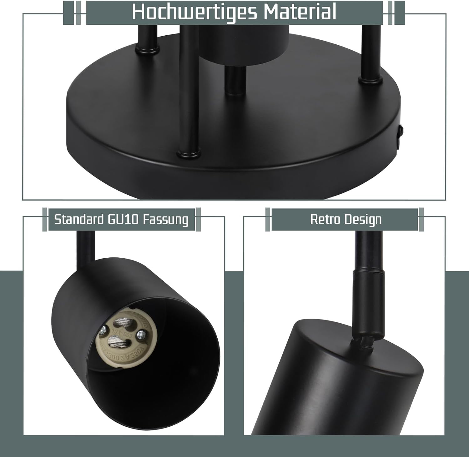 CLICKFUSION Deckenstrahler 4 Flammig Deckenlampe Schwarz - Schwenkbar Deckenleuchte LED GU10 Küchenlampe 350° Deckenspots Flurlampe Strahler für Küche Flur Schlafzimmer Wohnzimmer (ohne Leuchtmittel)