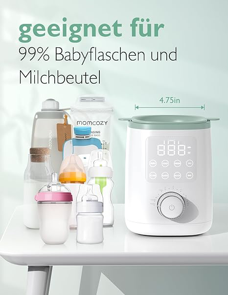 CLICKFUSION Nutri Baby Flaschenwärmer mit präziser Temperaturregelung & Nachtlicht, 9-in-1-Flaschenwärmer mit Schnellheizung, automatischem Abschalten und universeller Flaschenkompatibilität