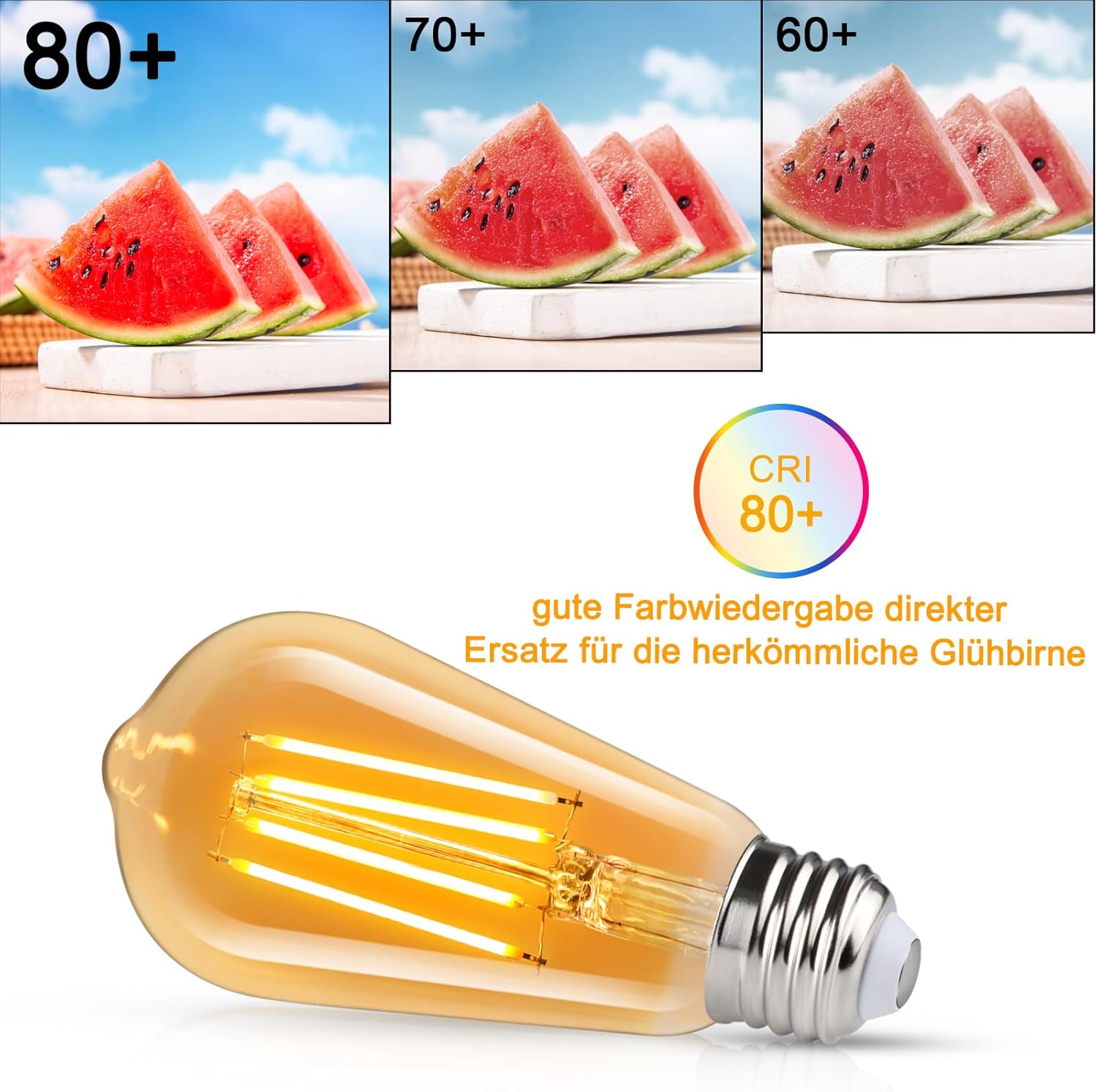CLICKFUSION Edison LED Vintage Glühbirne, E27 ST58 Warmweiß(2500K), 700 Lumen, 6W (ersetzt 60W) Ideal für Nostalgie und Retro Beleuchtung im Haus Café Bar- 5 Stück