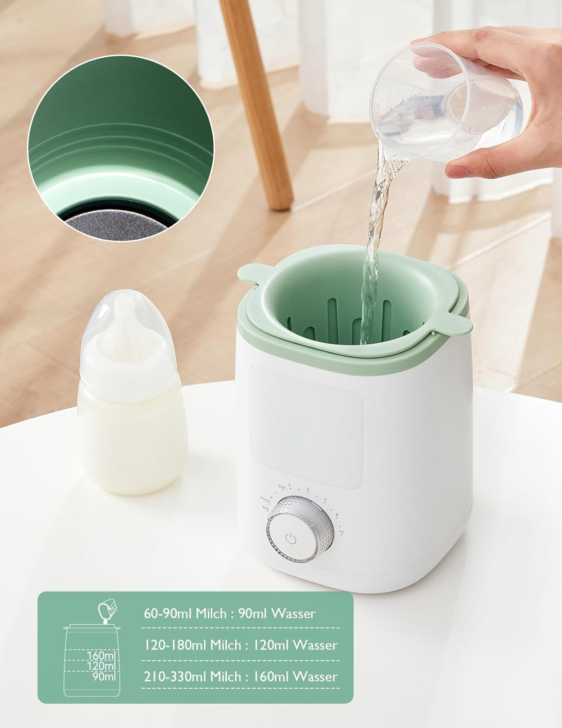 CLICKFUSION Nutri Baby Flaschenwärmer mit präziser Temperaturregelung & Nachtlicht, 9-in-1-Flaschenwärmer mit Schnellheizung, automatischem Abschalten und universeller Flaschenkompatibilität