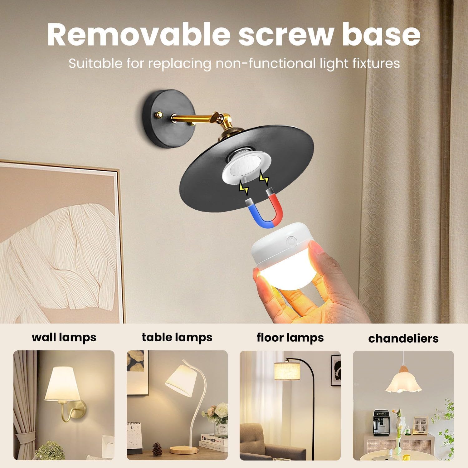 CLICKFUSION USB-C Wiederaufladbare Glühbirne mit Fernbedienung, E27 3 Farben Dimmbare LED Glühbirne mit Batterie, 5W Touch Control Akku Glühbirne Mit Timing-funktion, Notlicht Mit Magnetische, 2 Pack