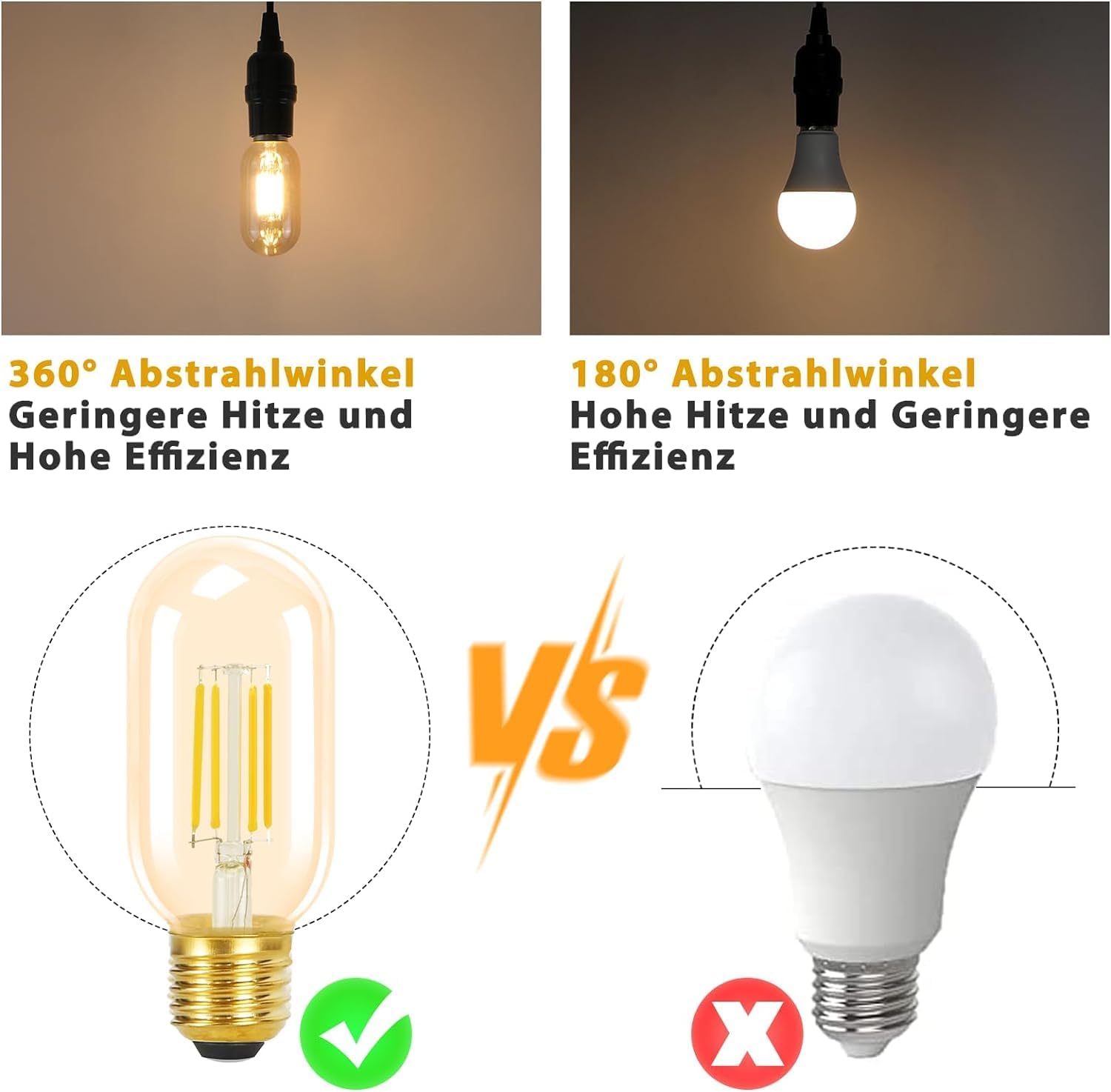 CLICKFUSION 8er pack E27 LED Warmweiss Vintage Glühbirnen - T45 LED Leuchtmittel Lampe E27 Birnen Edison 4W 2700K Energiesparlampe Light Bulbs Glühlampen Filament Retro Glas 360° Abstrahlwinkel