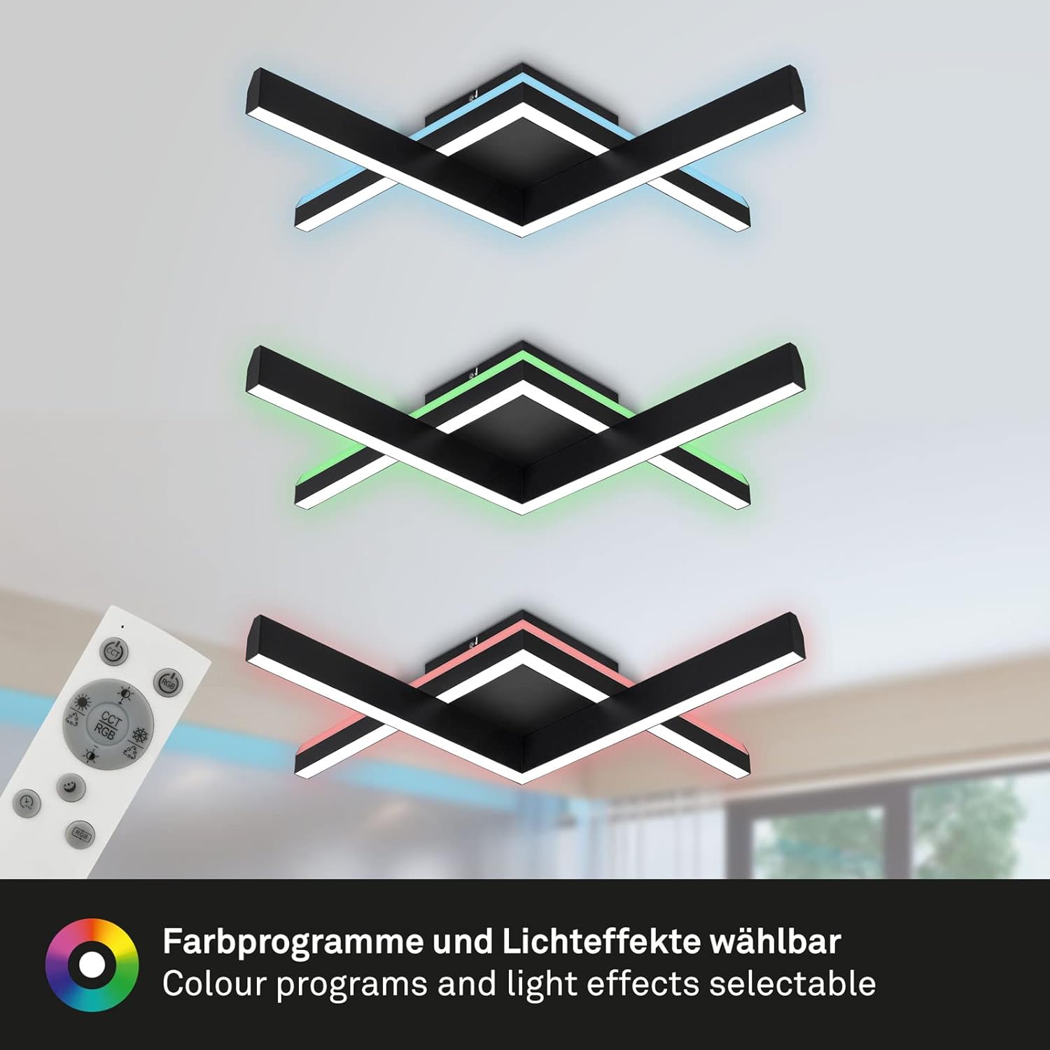 CLICKFUSION Lights - Ceiling Light RGB Backlight LED Ceiling Light Dimmable Colour Temperature Adjustable LED Frame RGB Remote Control Black